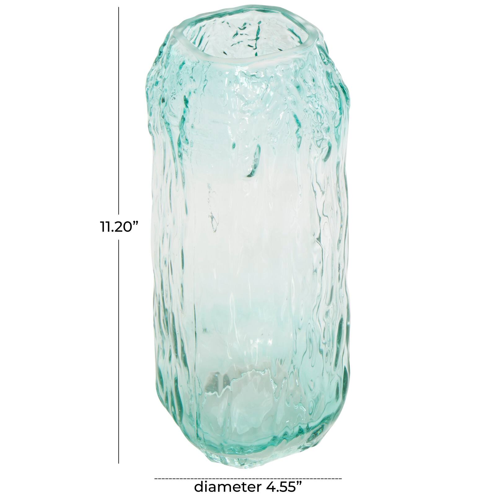 11" Green Ombre Handmade Abstract Textured Rectangular Glass Vase