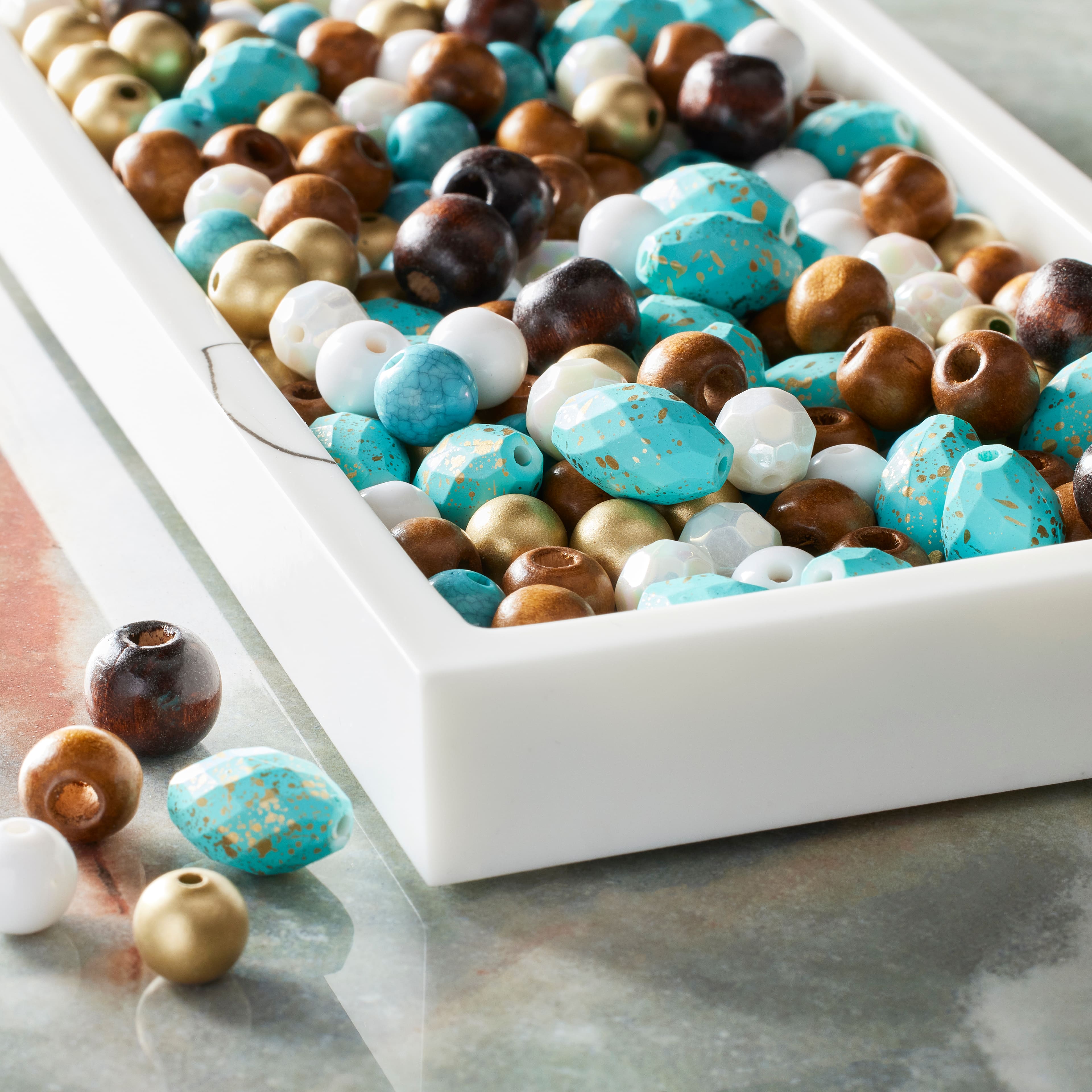 12 Pack: Mixed White, Brown &#x26; Turquoise Craft Beads by Bead Landing&#x2122;