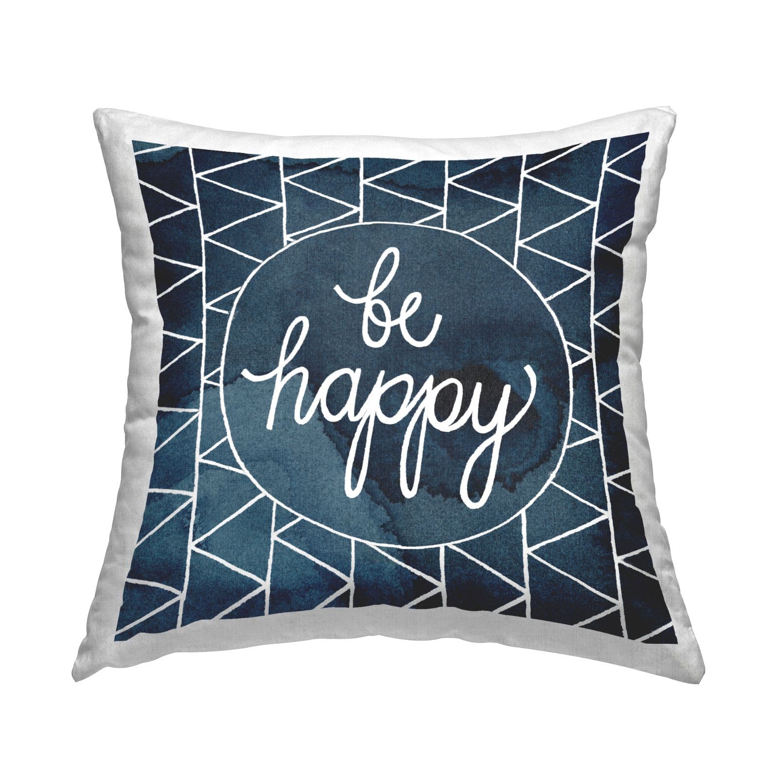 Stupell Industries Be Happy Blue and White Geometric Pattern Throw Pillow 18" x 18"