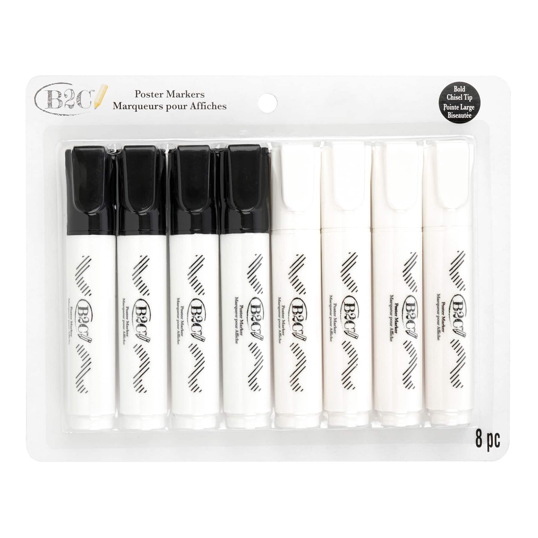12 Packs: 8 ct. (96 total) Black & White Poster Chisel Tip Markers by B2C™