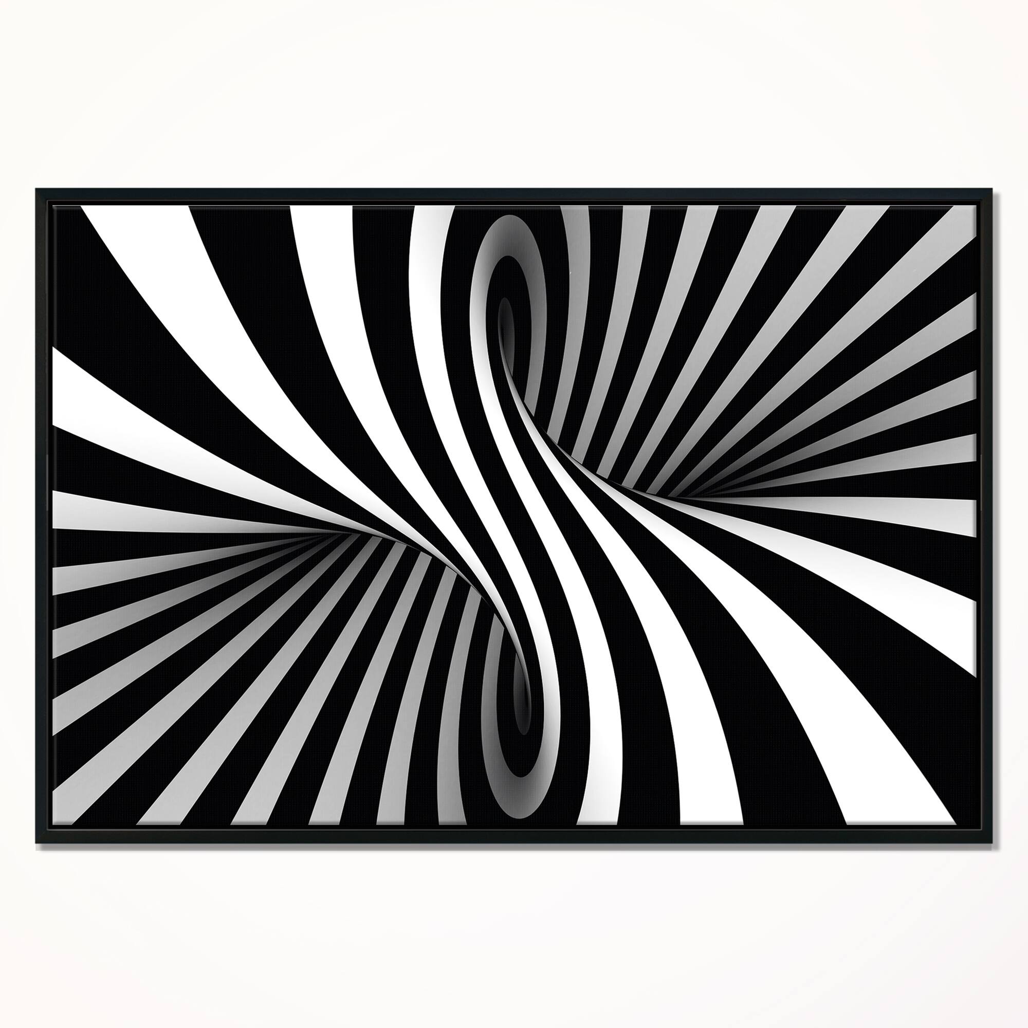 Designart - Black and White Spiral - Abstract Framed Canvas Art Print
