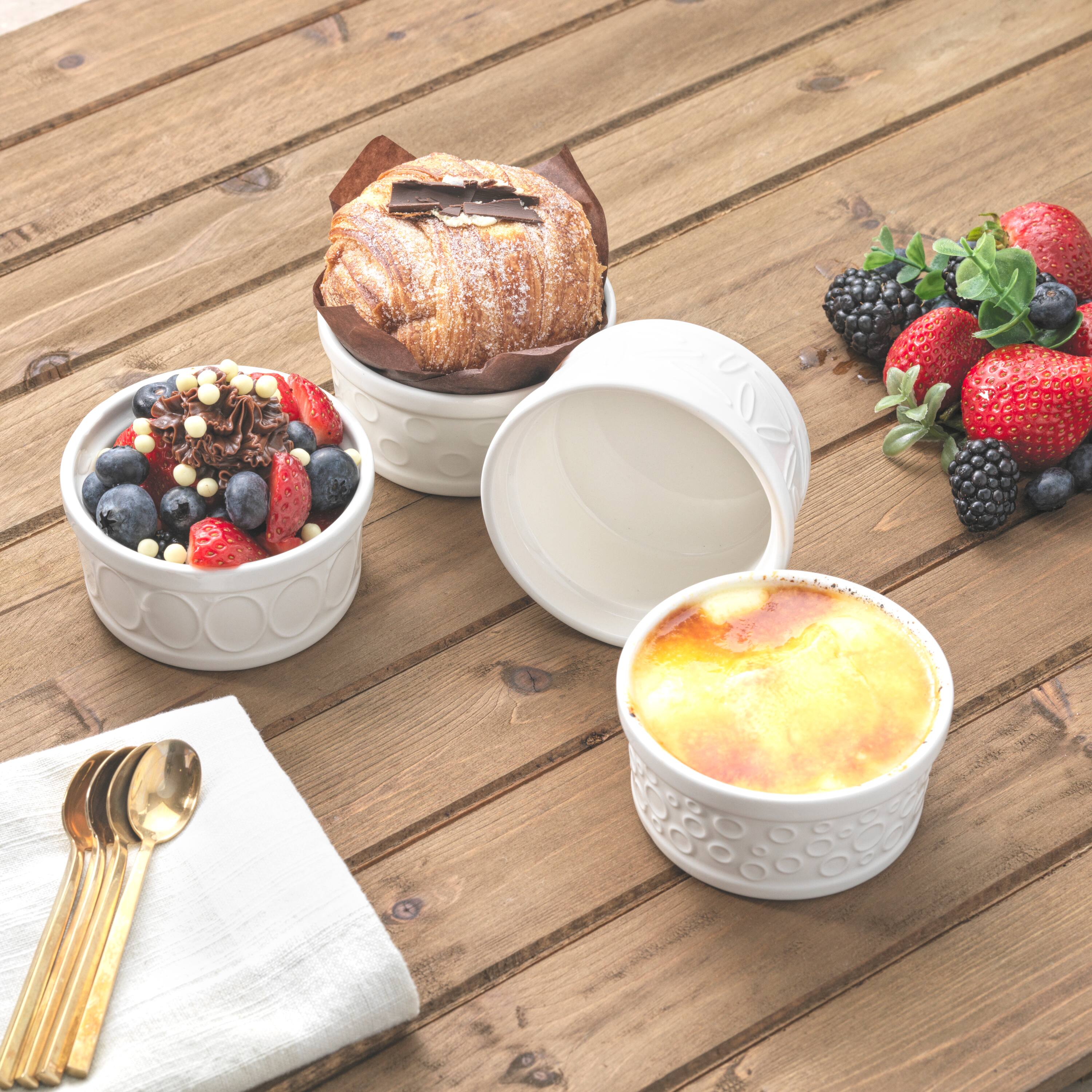 JoyJolt® White Embossed Porcelain Ramekins, 4ct.