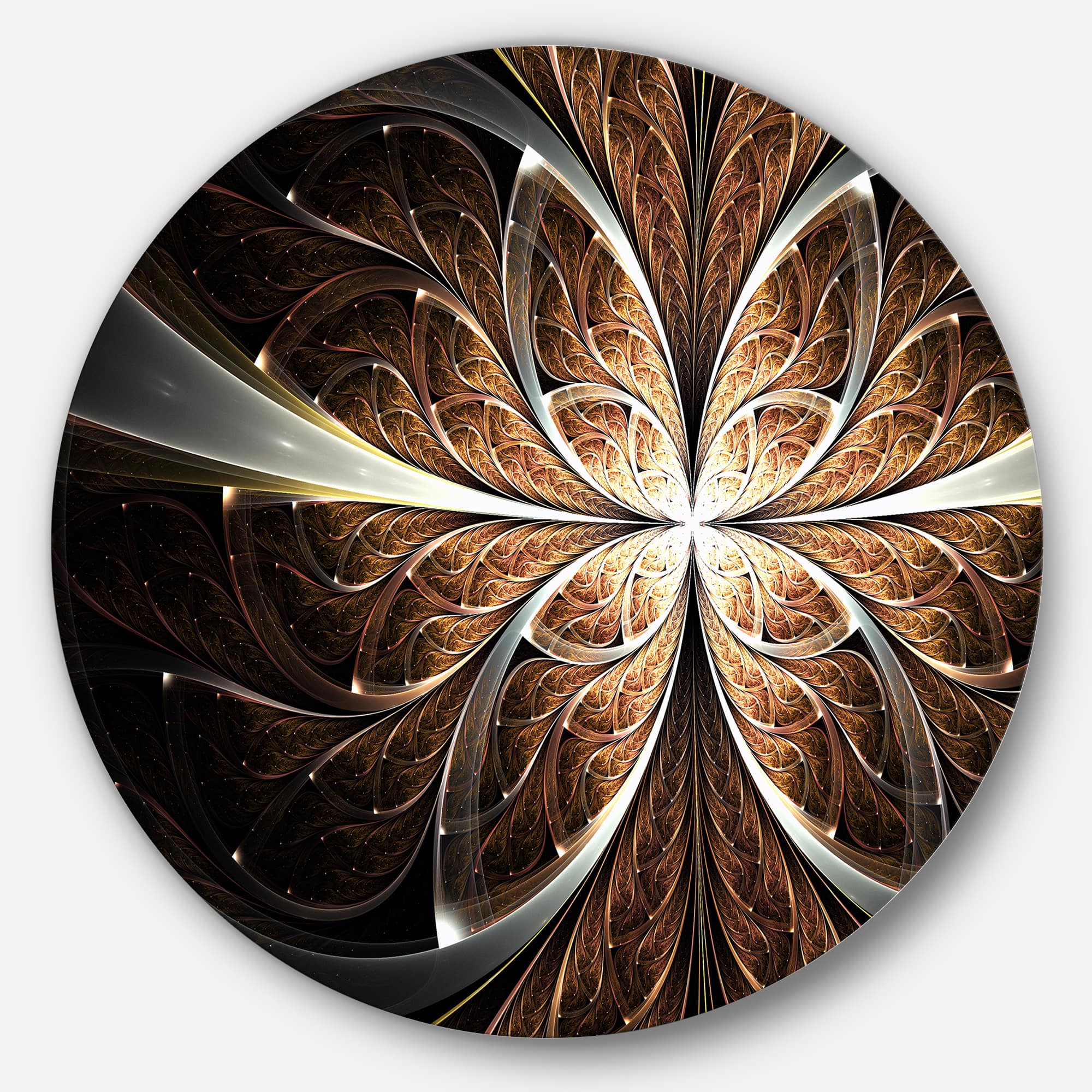 Designart - Fractal Flower Brown Black Digital Art' Floral Metal Circle Wall Art