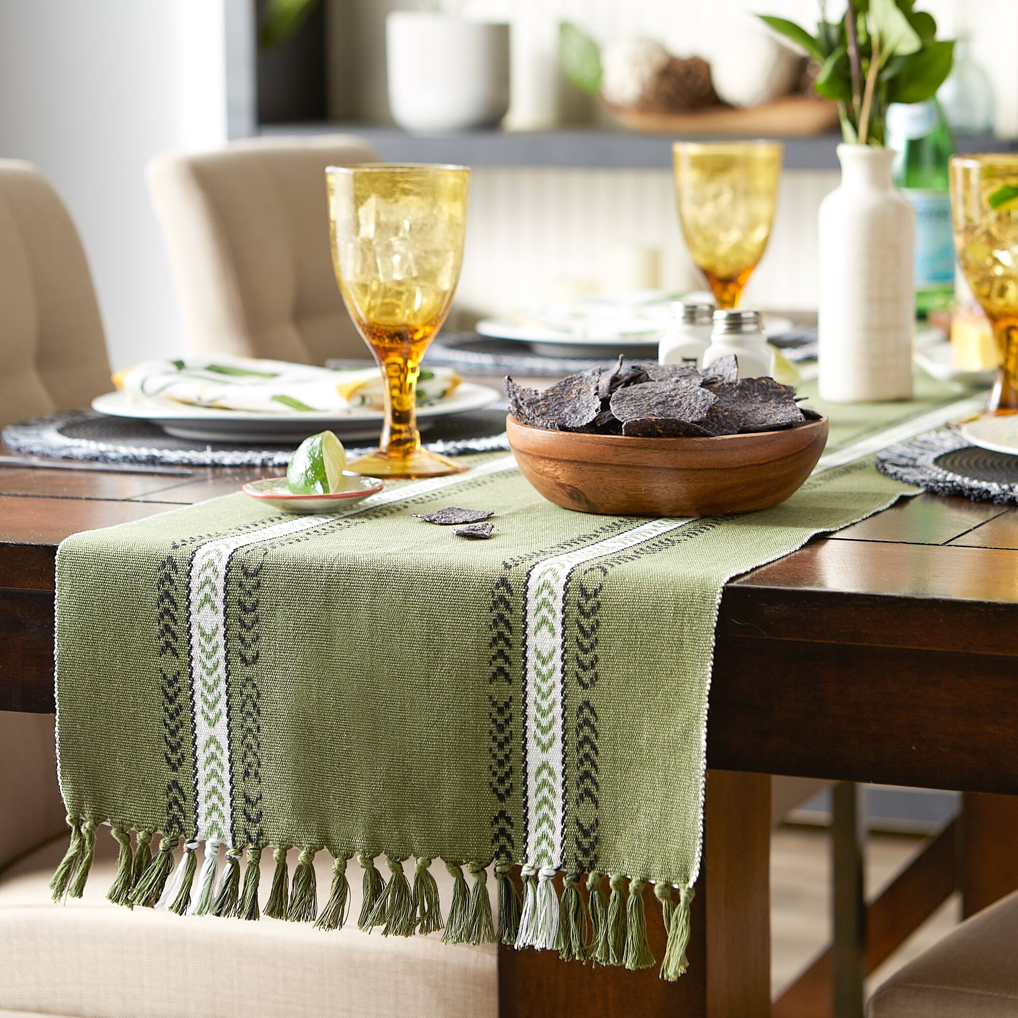 DII® 108" Dobby Striped Fringe Ribbed Table Runner