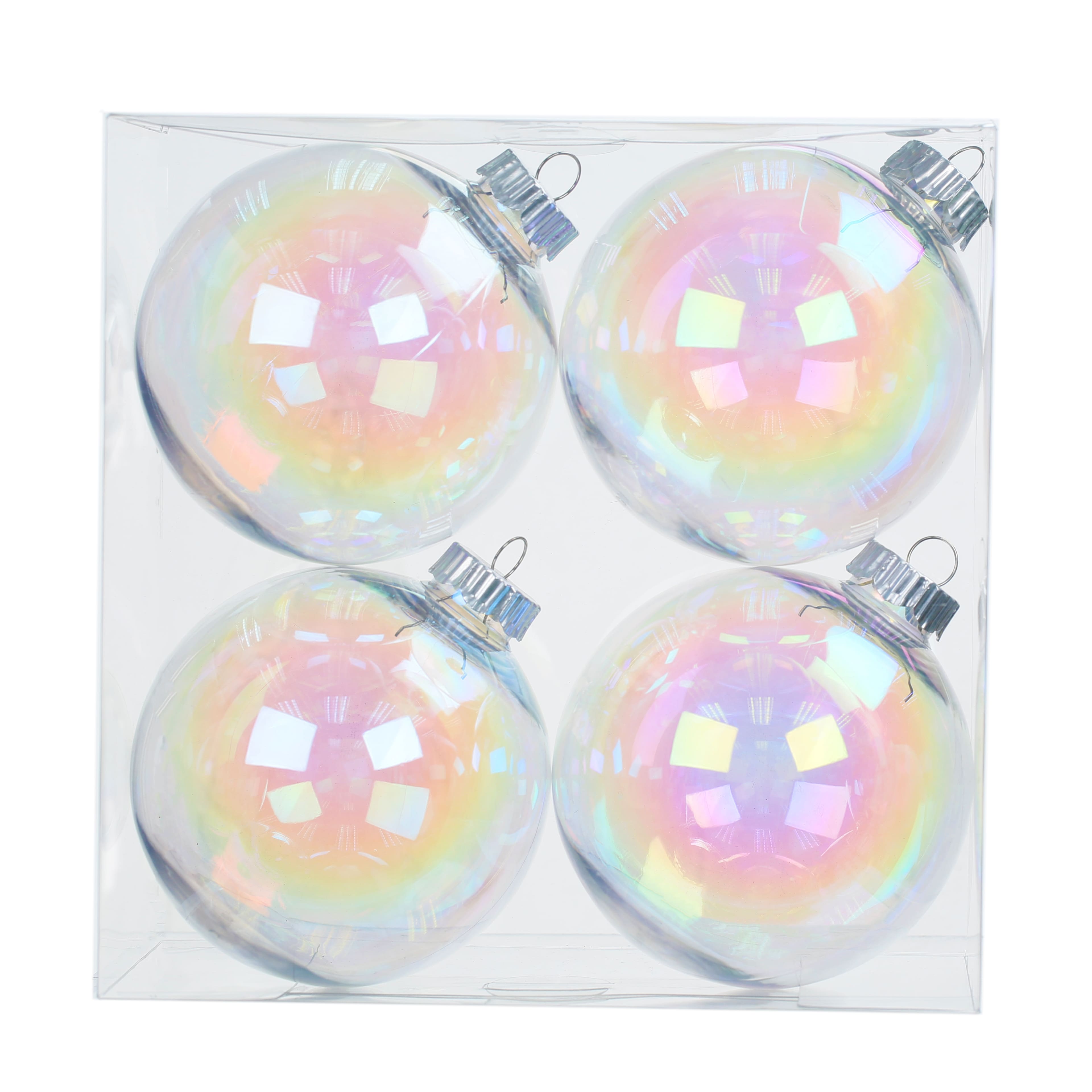 4 Pack 4&#x22; Iridescent Clear DIY Plastic Ball Ornaments by Make Market&#xAE;