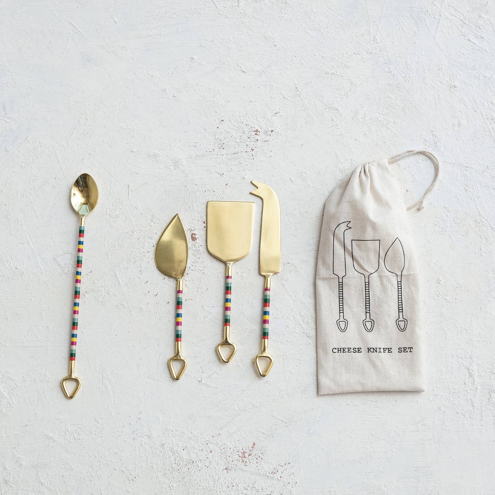 Hello Honey® Gold & Multicolor Stripes Stainless Steel Cheese Server Set