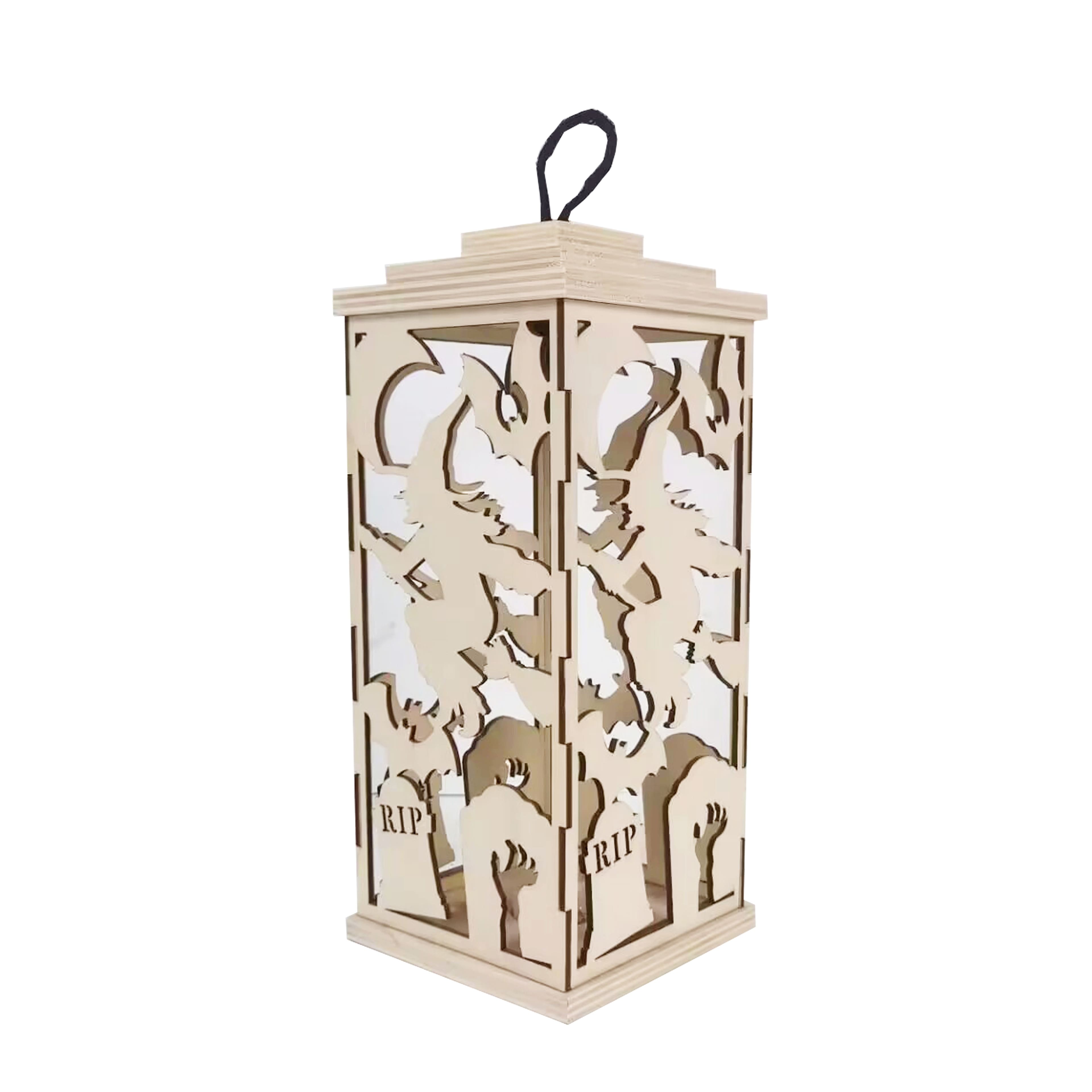 10&#x22; DIY LED Witch Wood Lantern D&#xE9;cor by Make Market&#xAE;