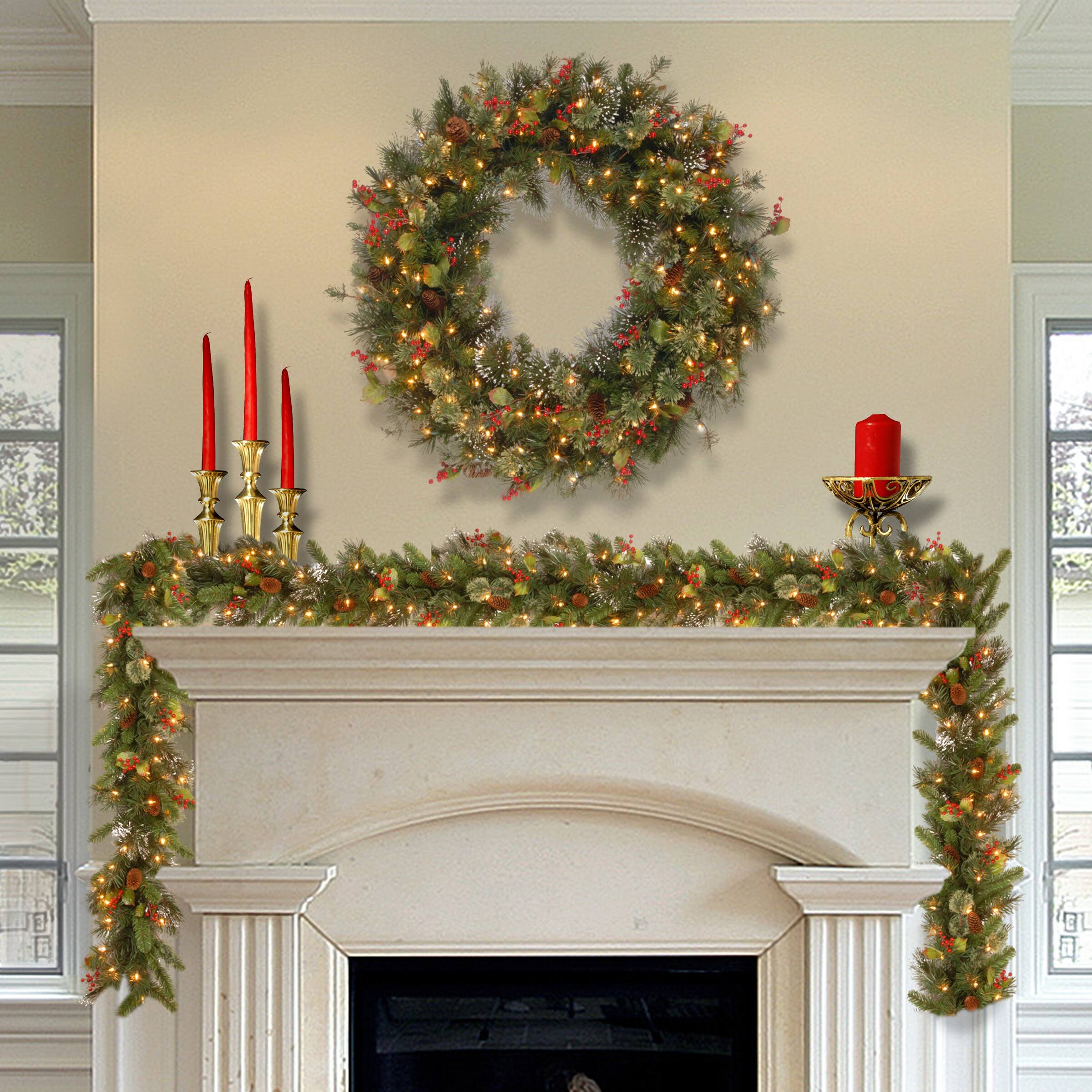 48" Pre-Lit Wintry Pine Wreath