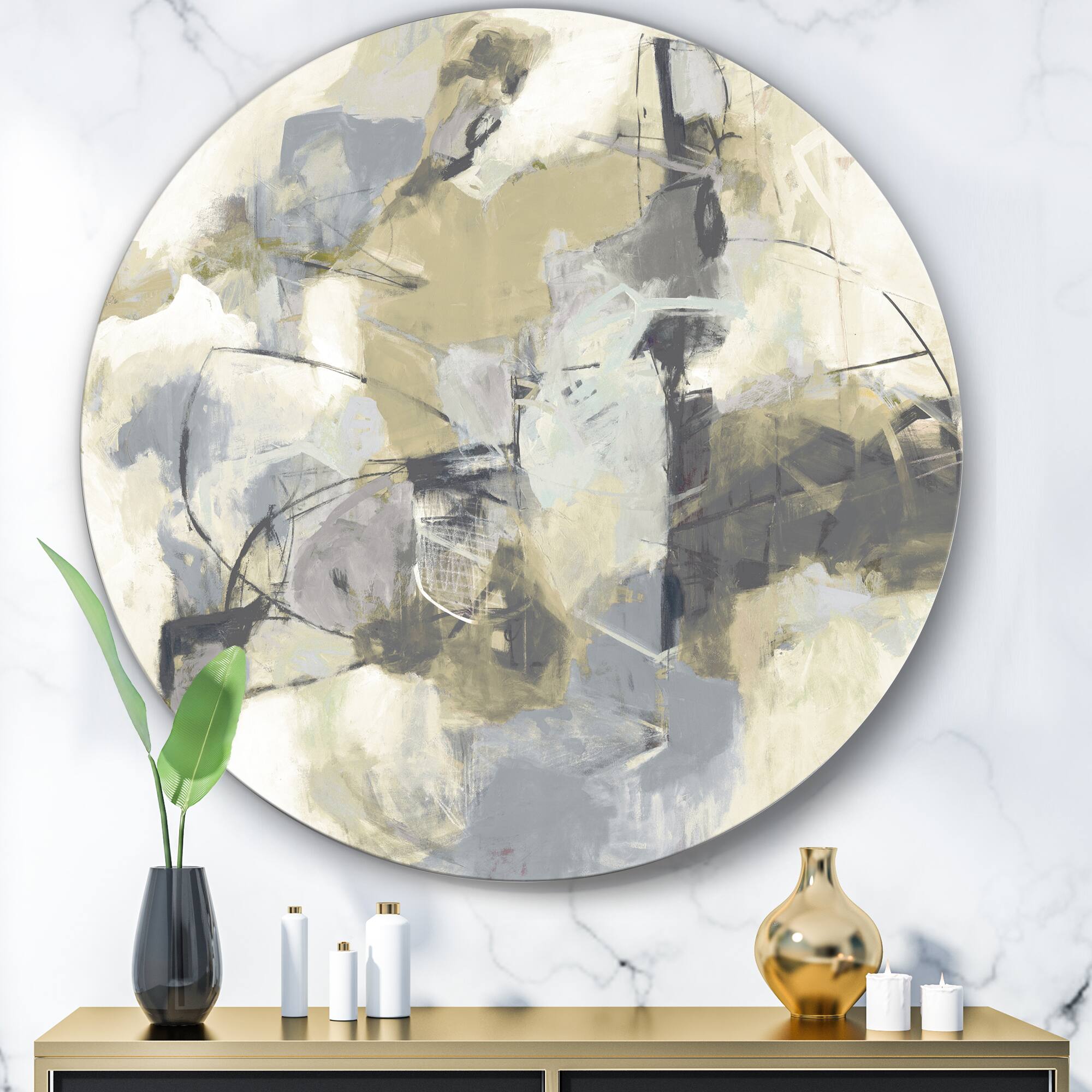 Designart - Glam Cream Dream III - Glam Metal Circle Wall Art