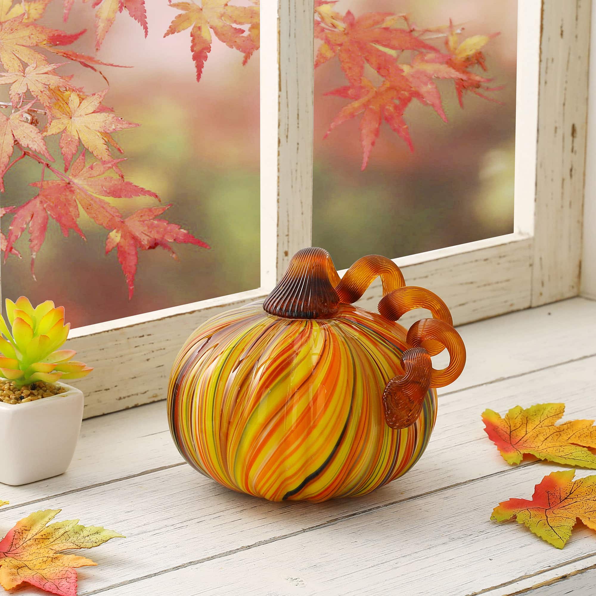 Glitzhome&#xAE; Short Glass Pumpkin, Multicolor Stripes
