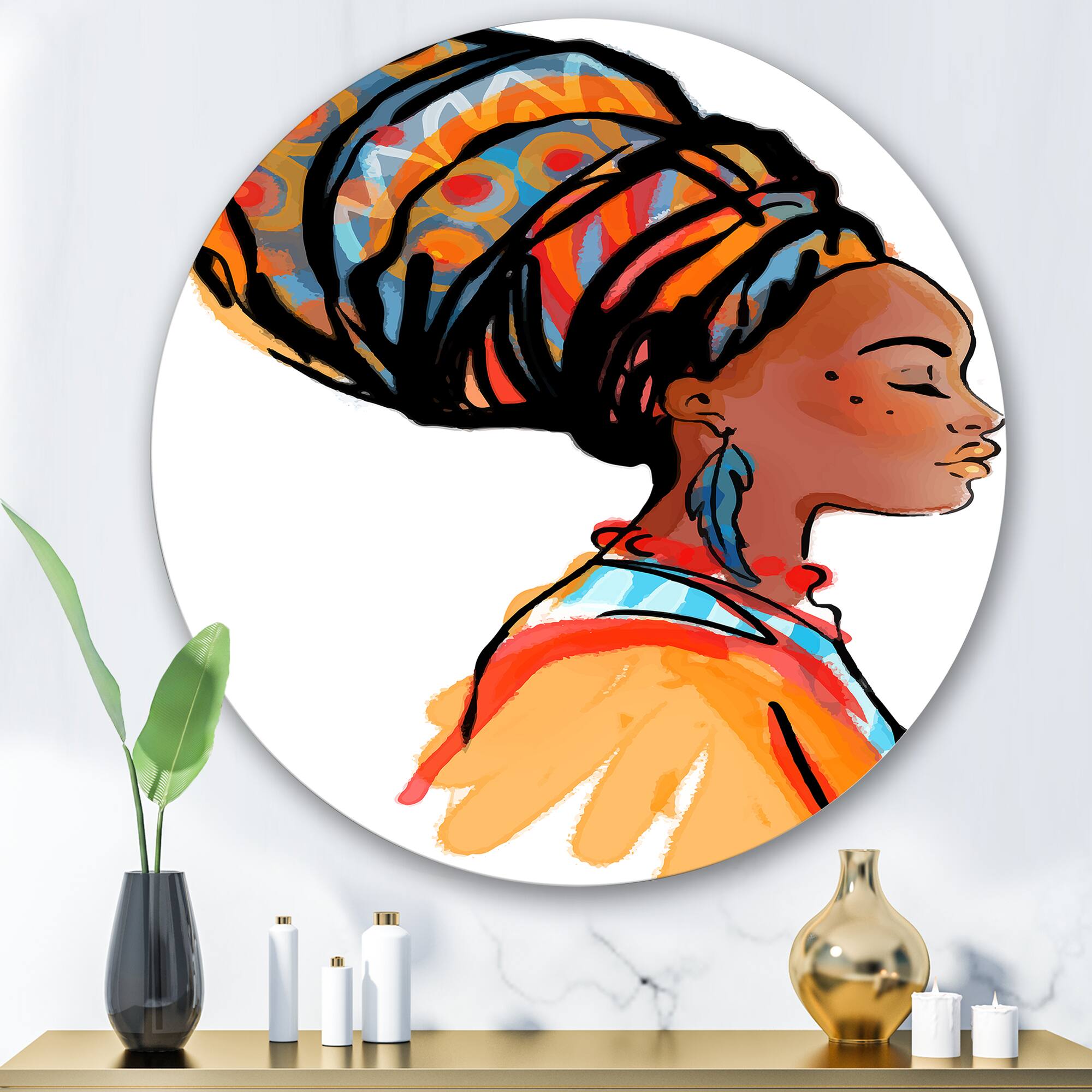 Designart - African American Woman with Turban I - Modern Metal Circle Wall Art