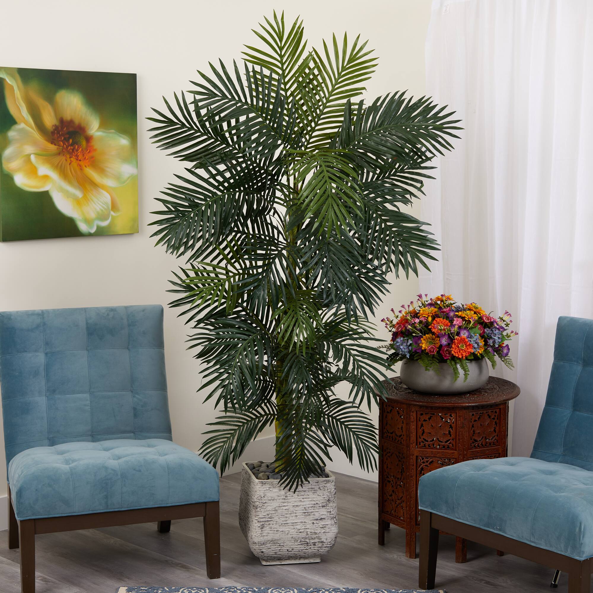 6.5ft. Golden Cane Palm Tree in White Planter
