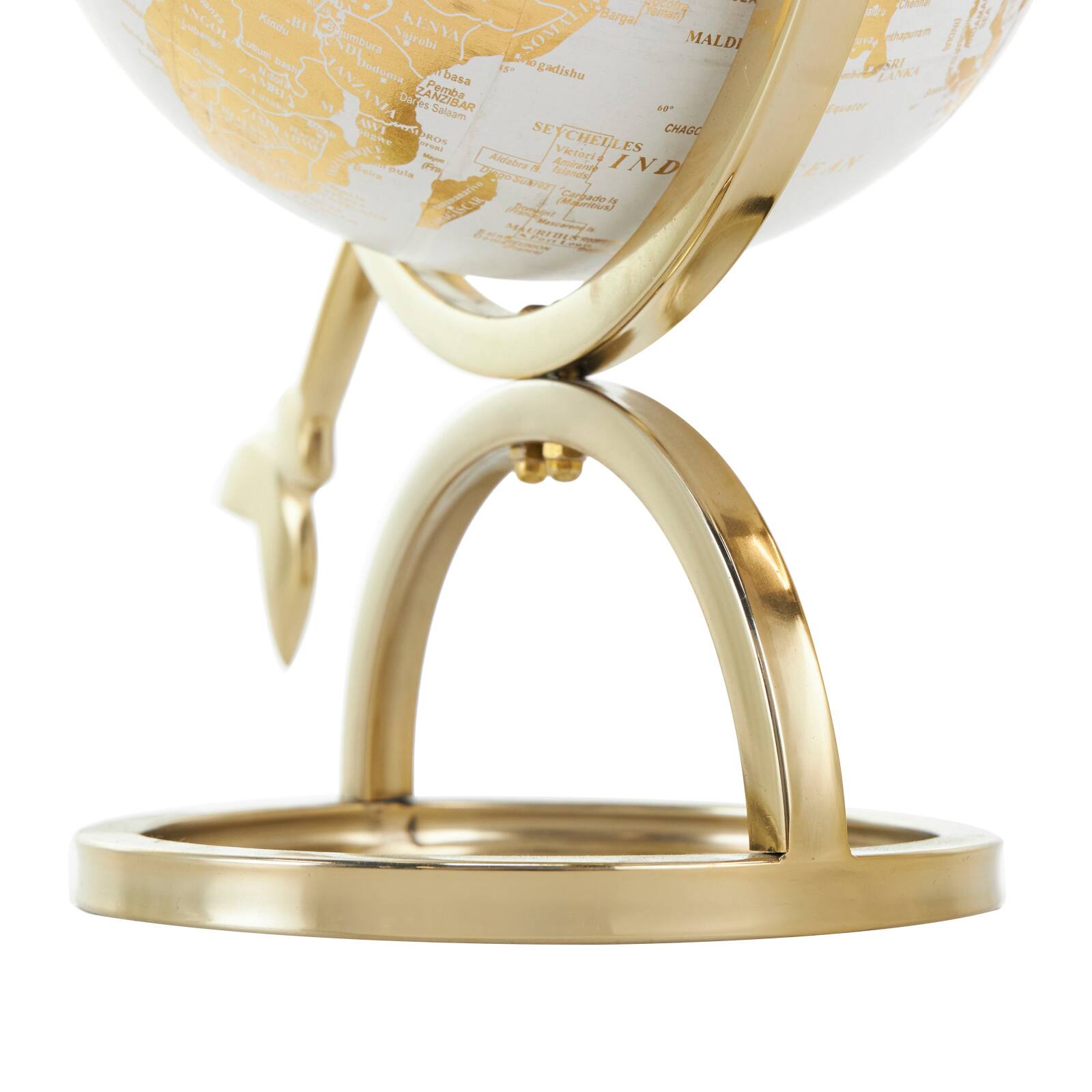 White & Gold Aluminum Tabletop Globe in Arrow Stand