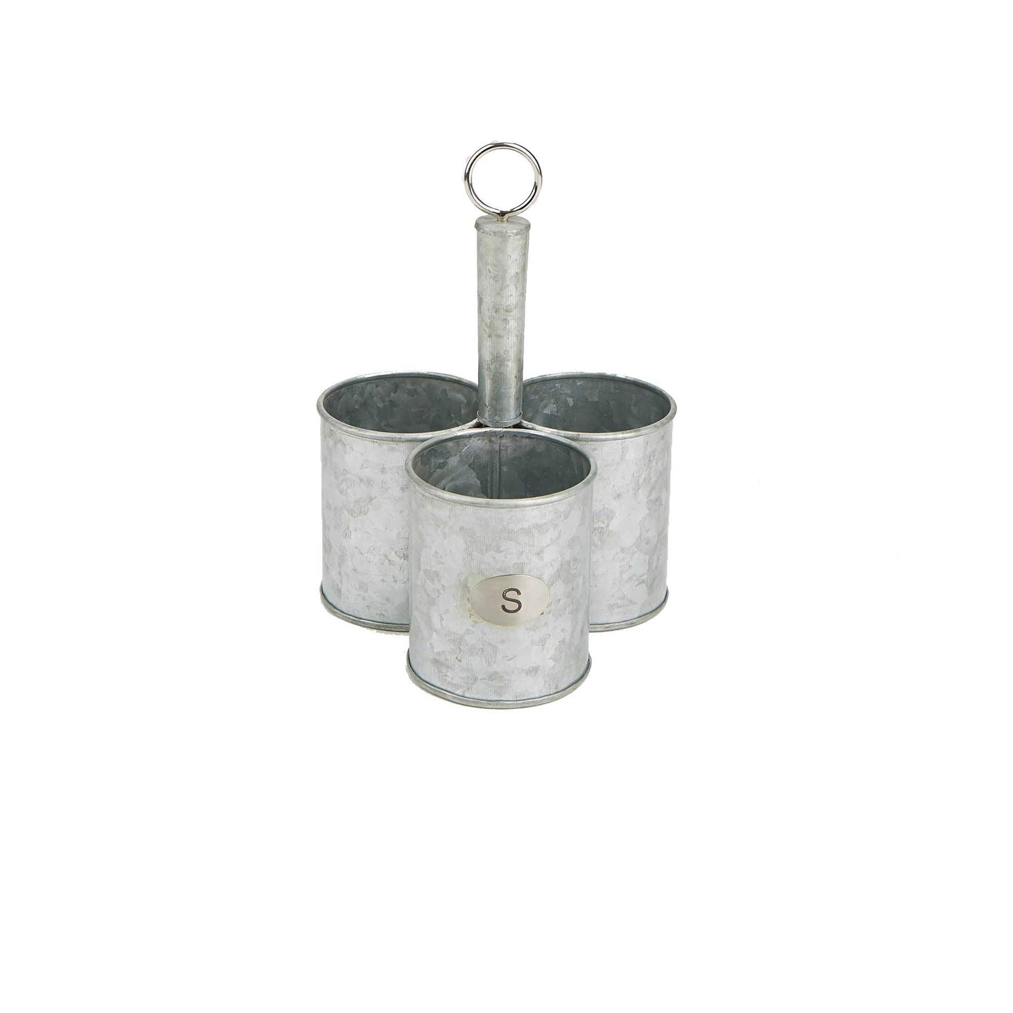 Mind Reader Silver 3-Section Round Galvanized Steel Utensil Holder with Handle