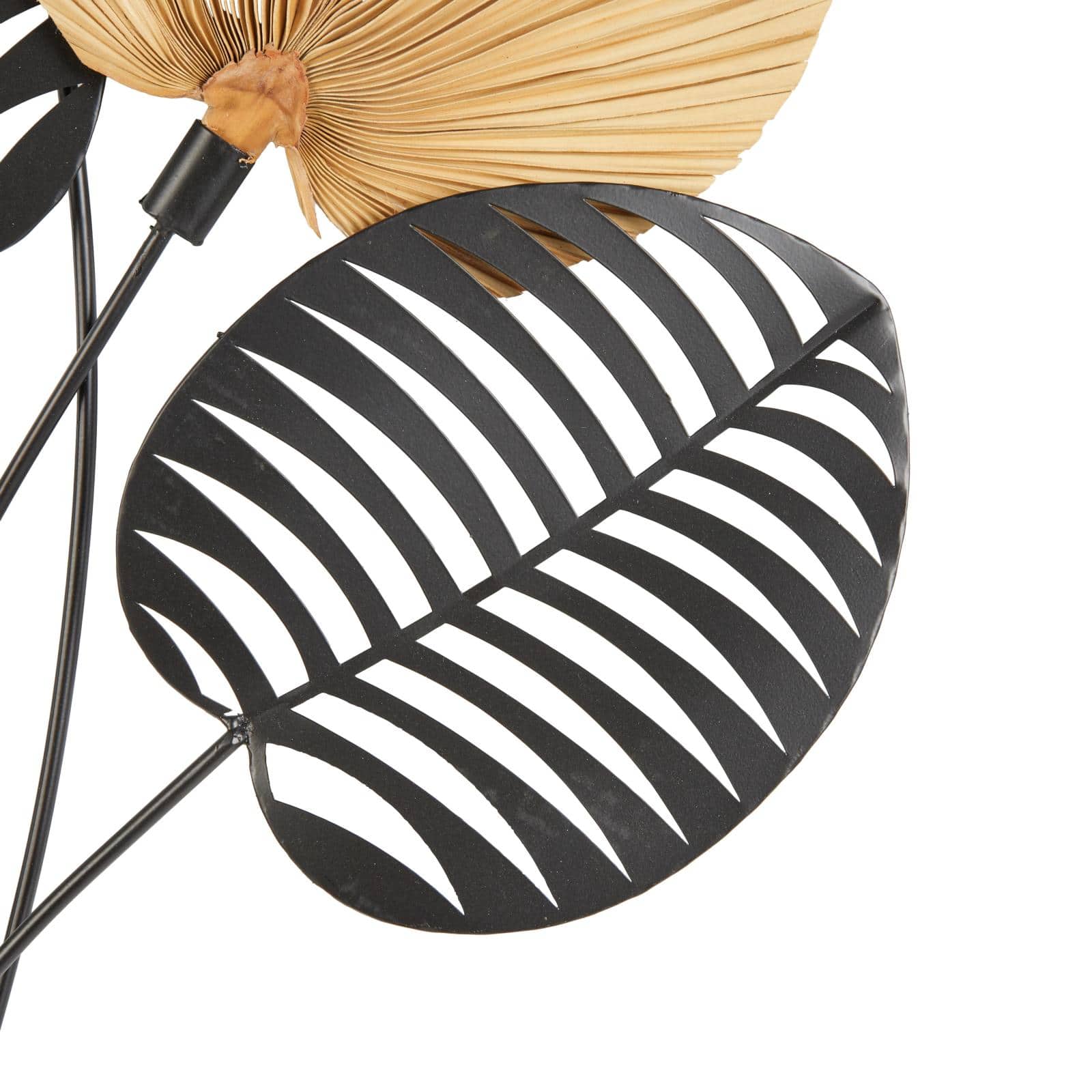 25" x 3" x 36" Brown Metal Leaf Layered Wall Decor with Palm Leave Accents