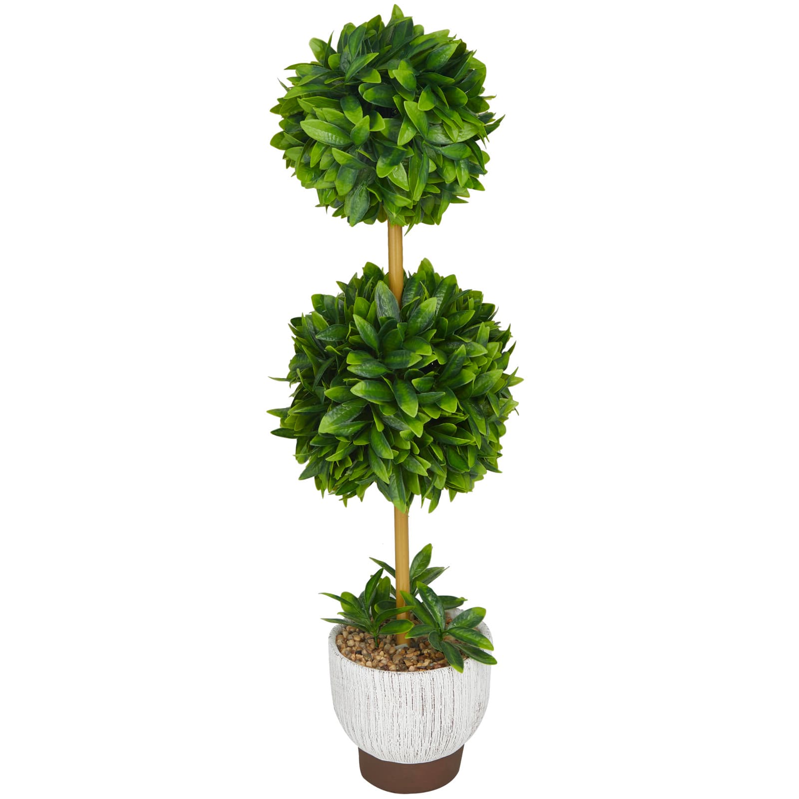 2ft. Green Boxwood Ball Topiary Faux Foliage with White Cement Pot