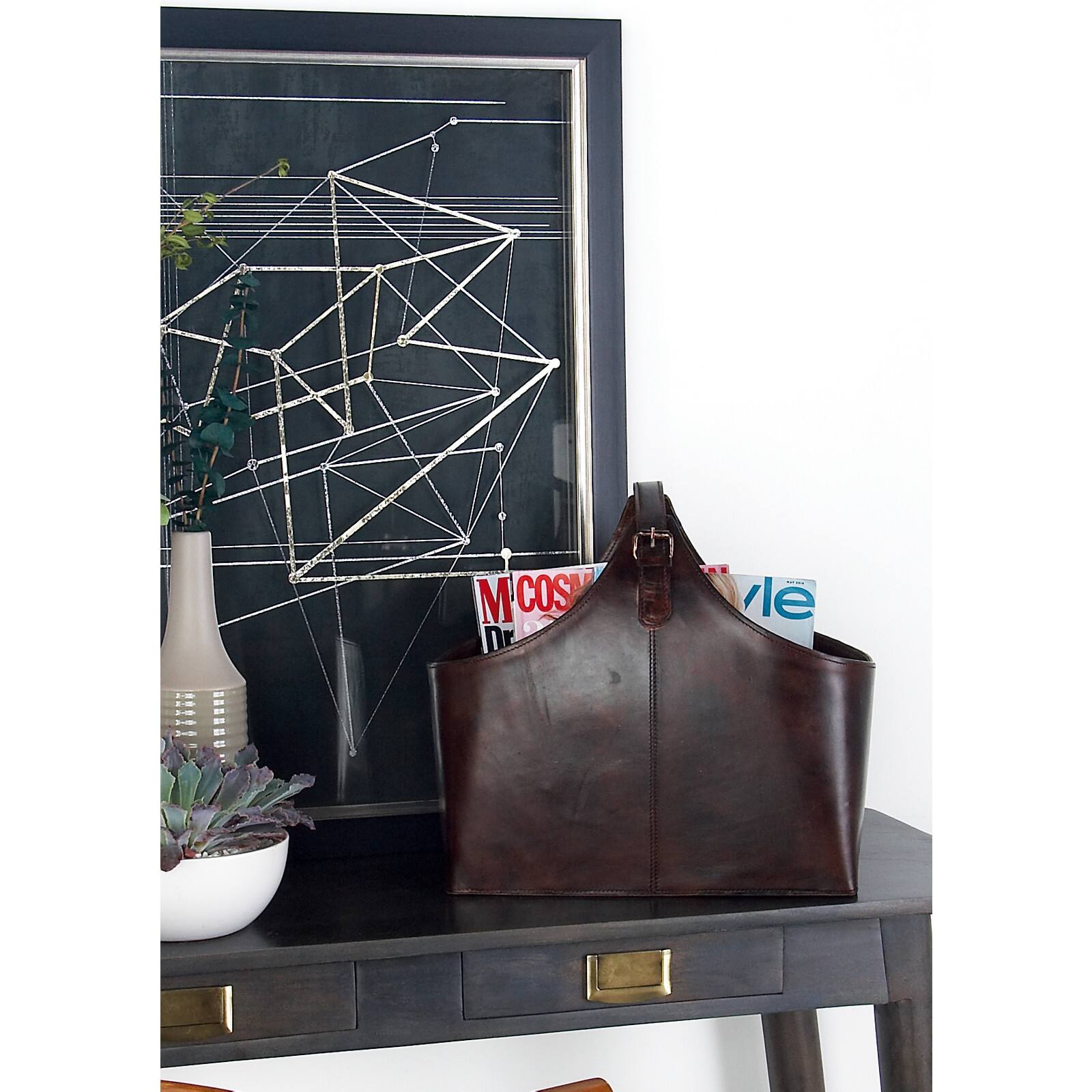 16" Brown Leather Rustic Magazine Rack Holder