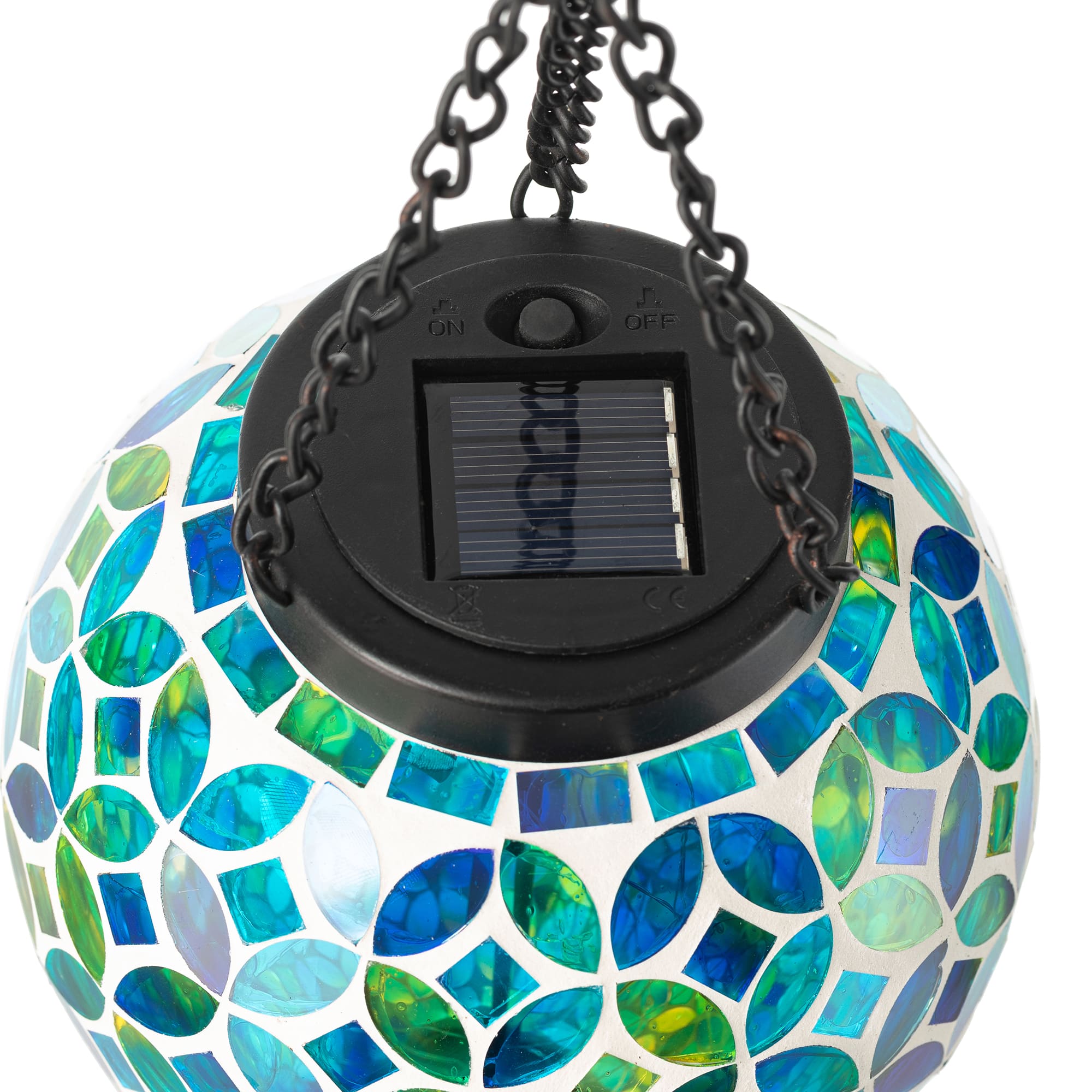 Glitzhome&#xAE; 37&#x22; Blue &#x26; Green Solar Lighted Metal &#x26; Glass Mosaic Windchime