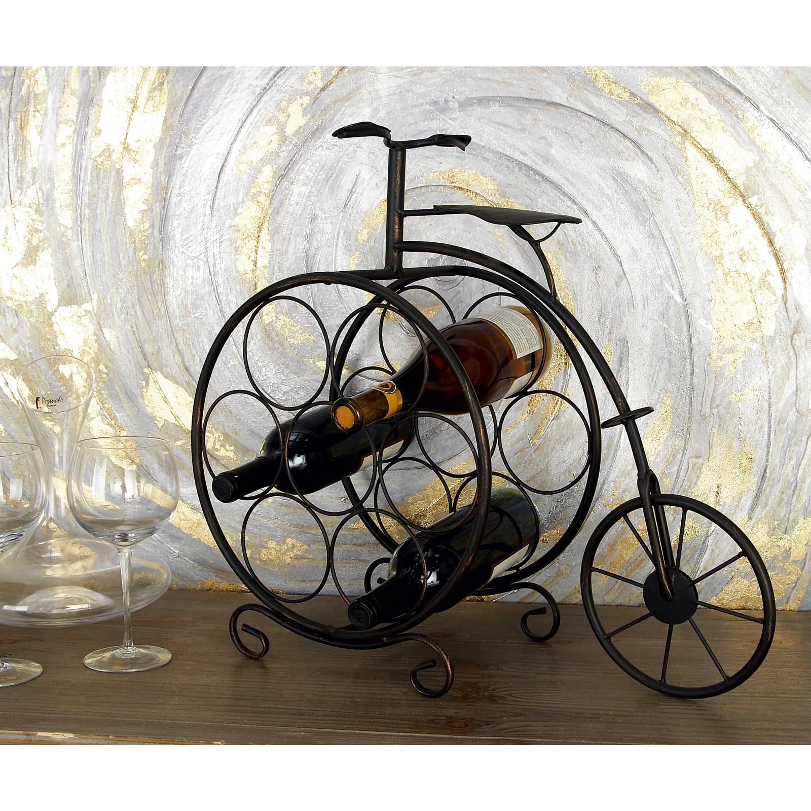 21&#x22;  Rustic Brass Bicycle Wine Holder Rack