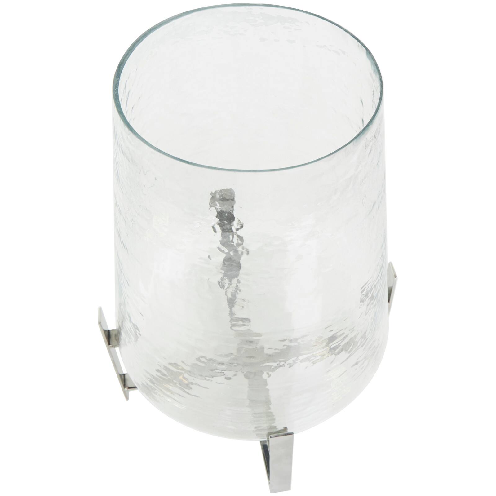 16&#x22; Clear Glass &#x26; Stainless Steel Hurricane Candle Holder