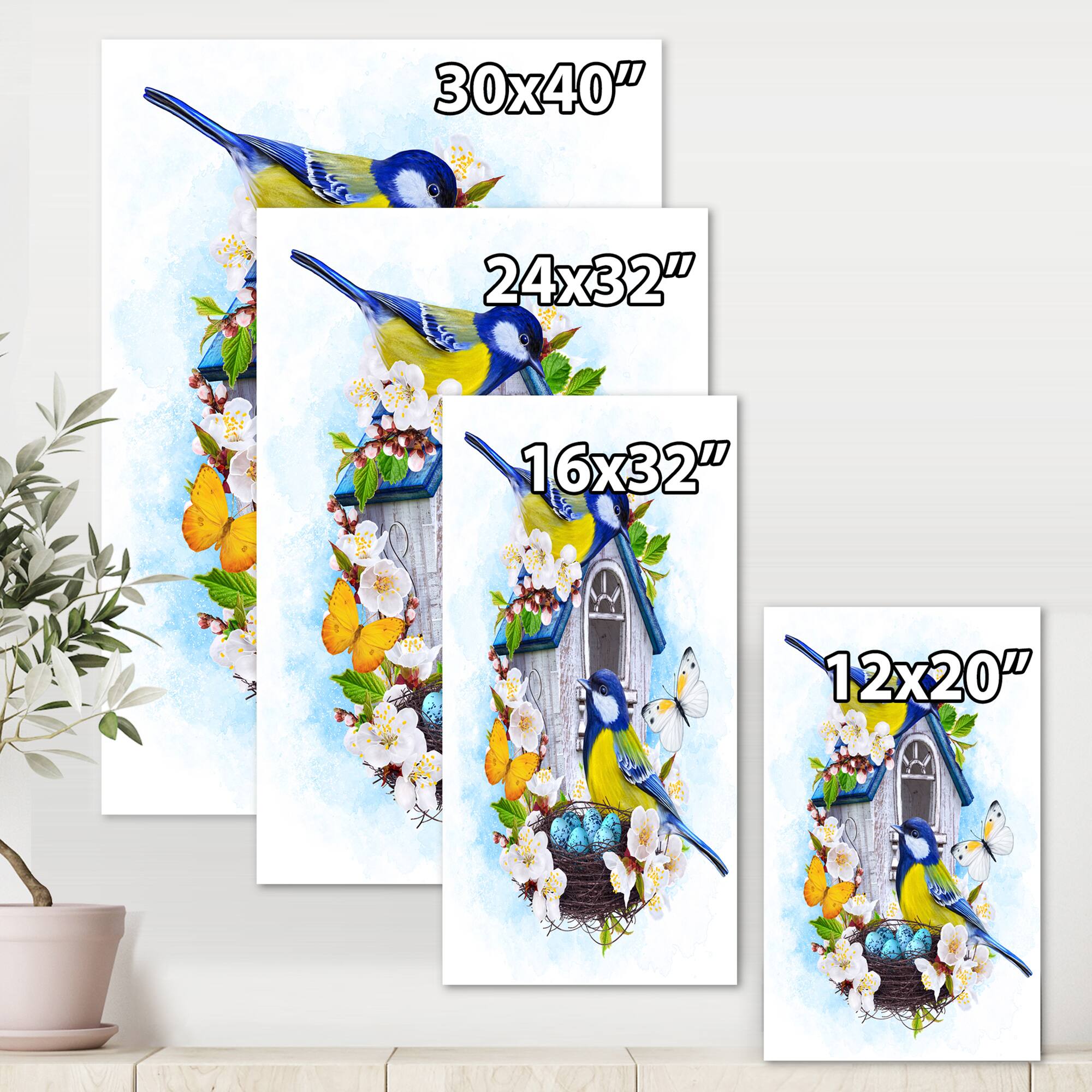 Designart - Two Tit Birds Sitting Near The Nest With Eggs I - Traditional Canvas Wall Art Print