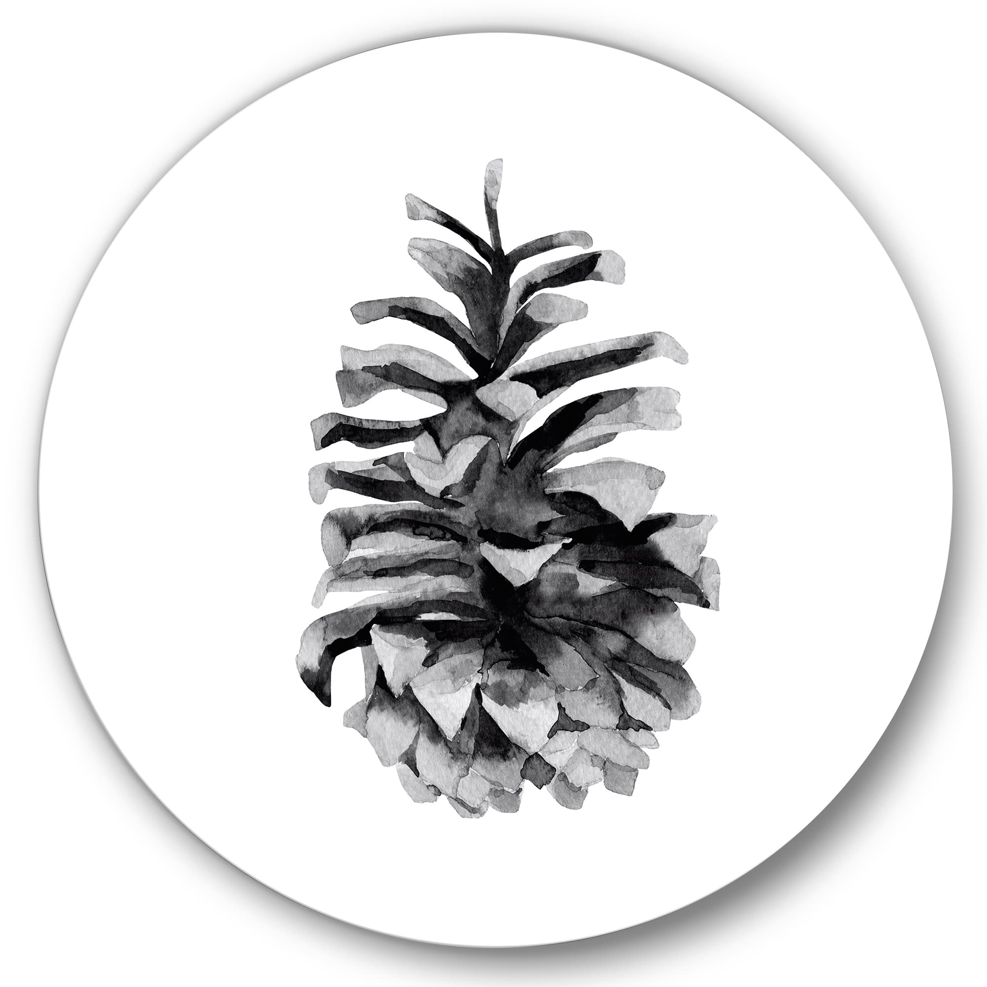 Designart - Conifer Cone Monochrome - Traditional Metal Circle Wall Art