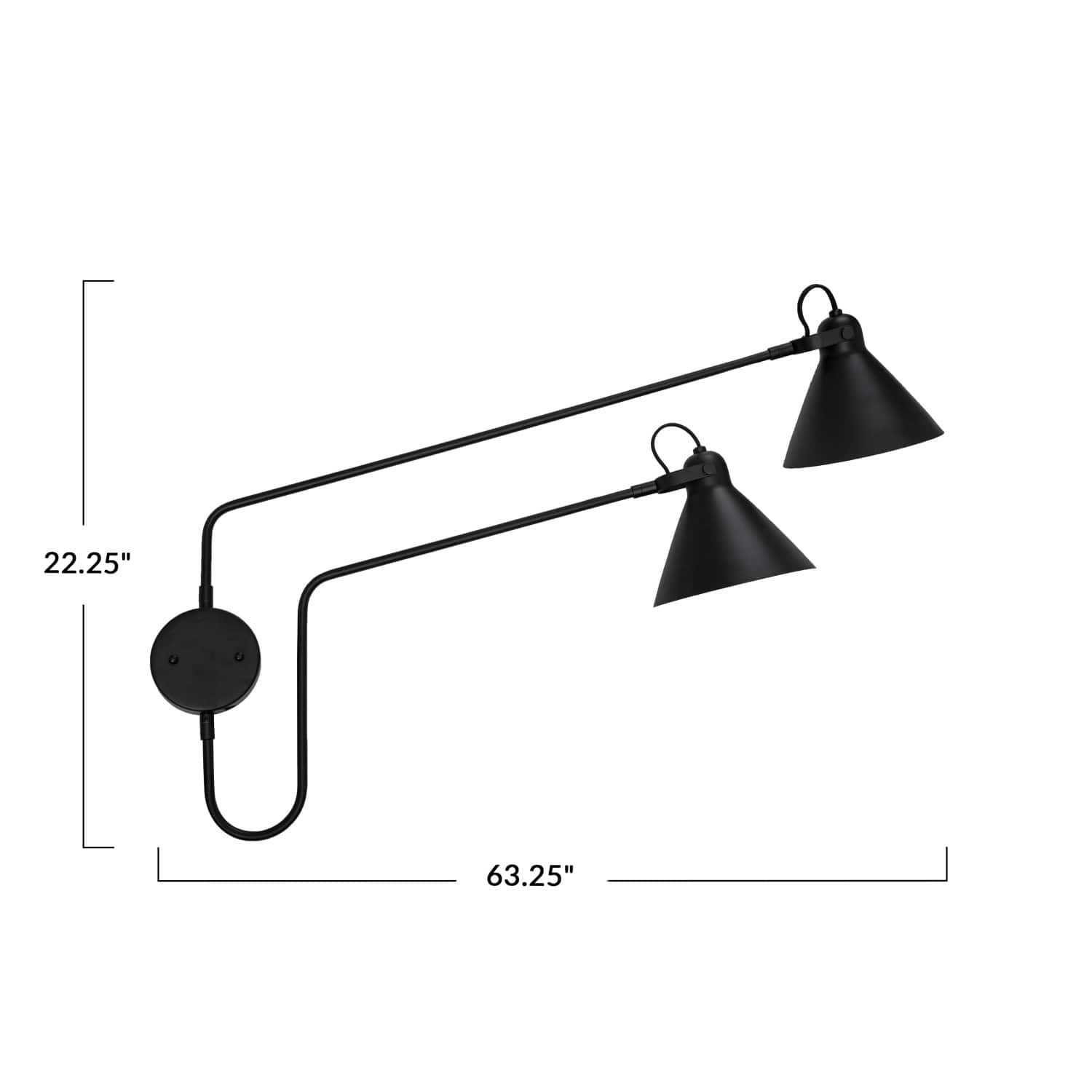 Hello Honey® 5ft. Black Modern 2-Light Metal Articulating Wall Sconce