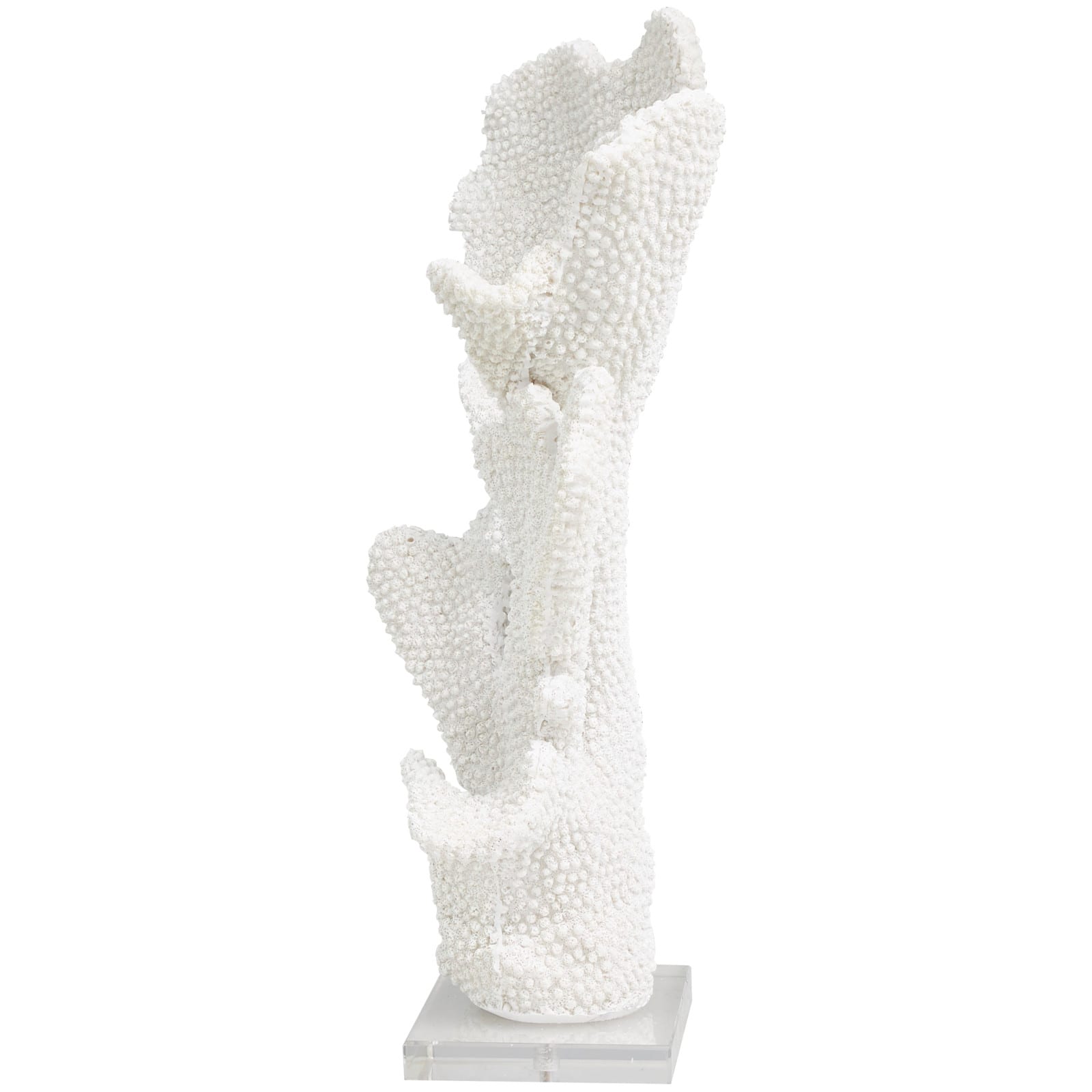 16&#x22; White Polystone Tall Textured Coral Sculpture with Clear Acrylic Base