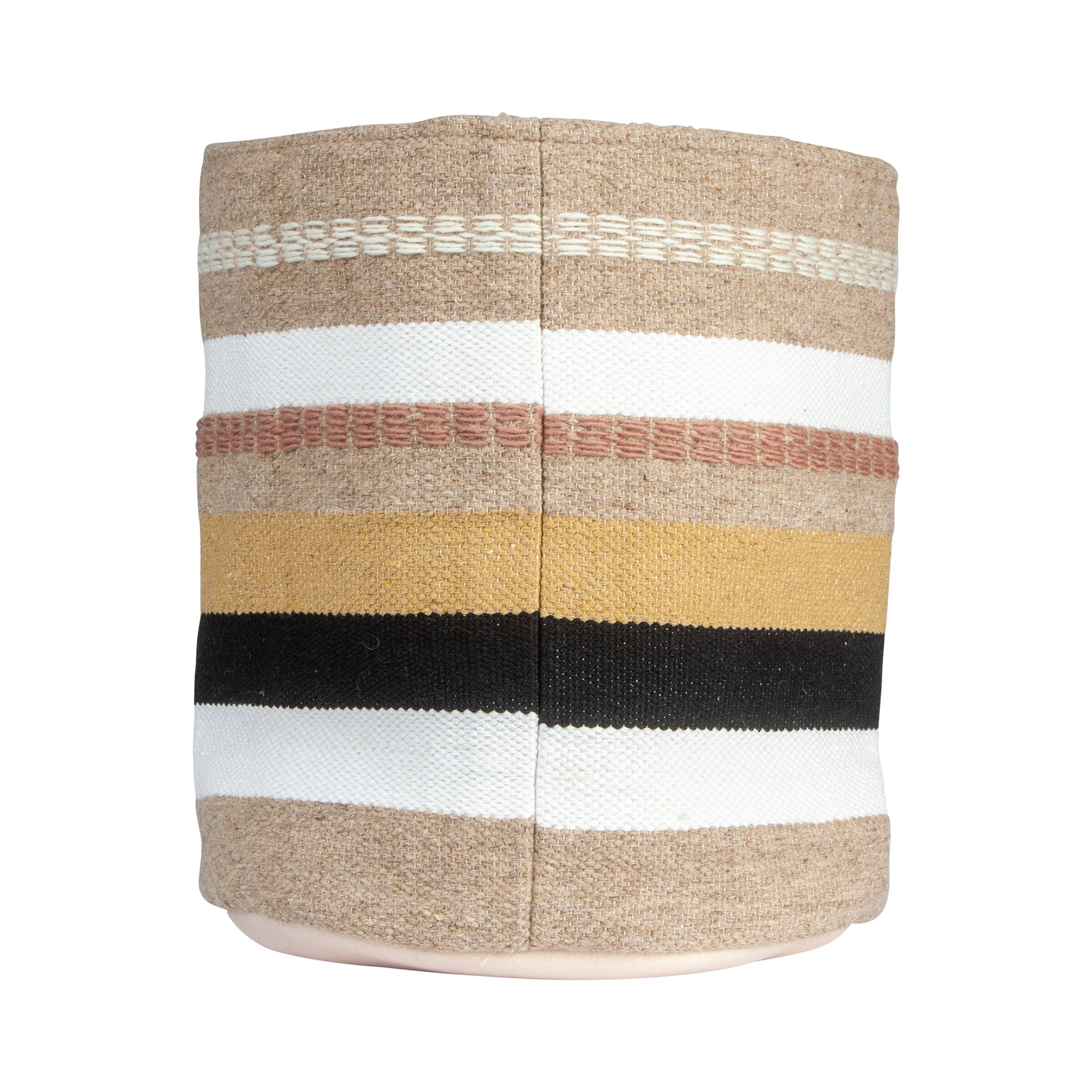 Hello Honey&#xAE; 16&#x22; White, Brown &#x26; Pink Striped Round Woven Fabric Basket