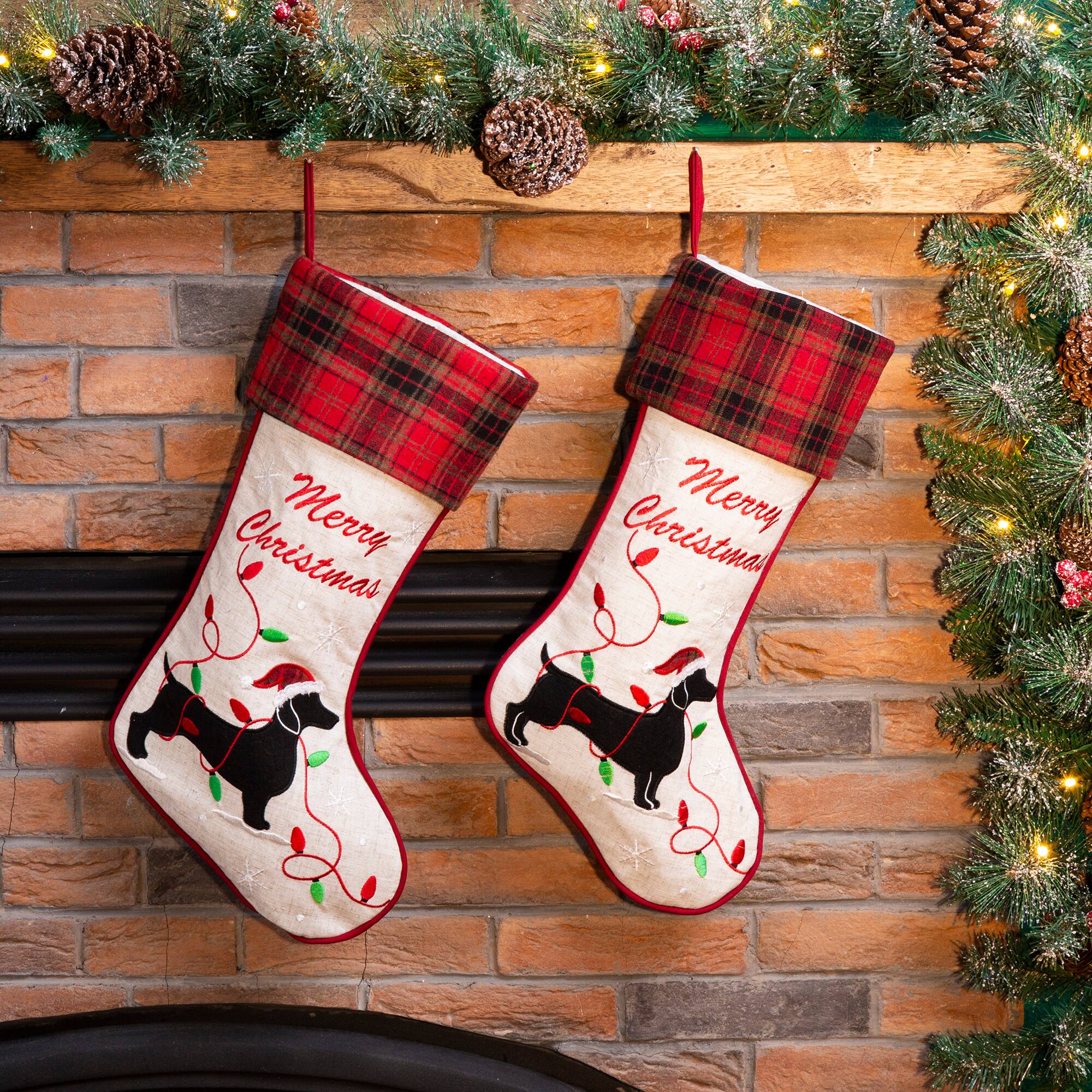 Glitzhome&#xAE; 21&#x22; Merry Christmas Dachshund Stocking, Set Of 2