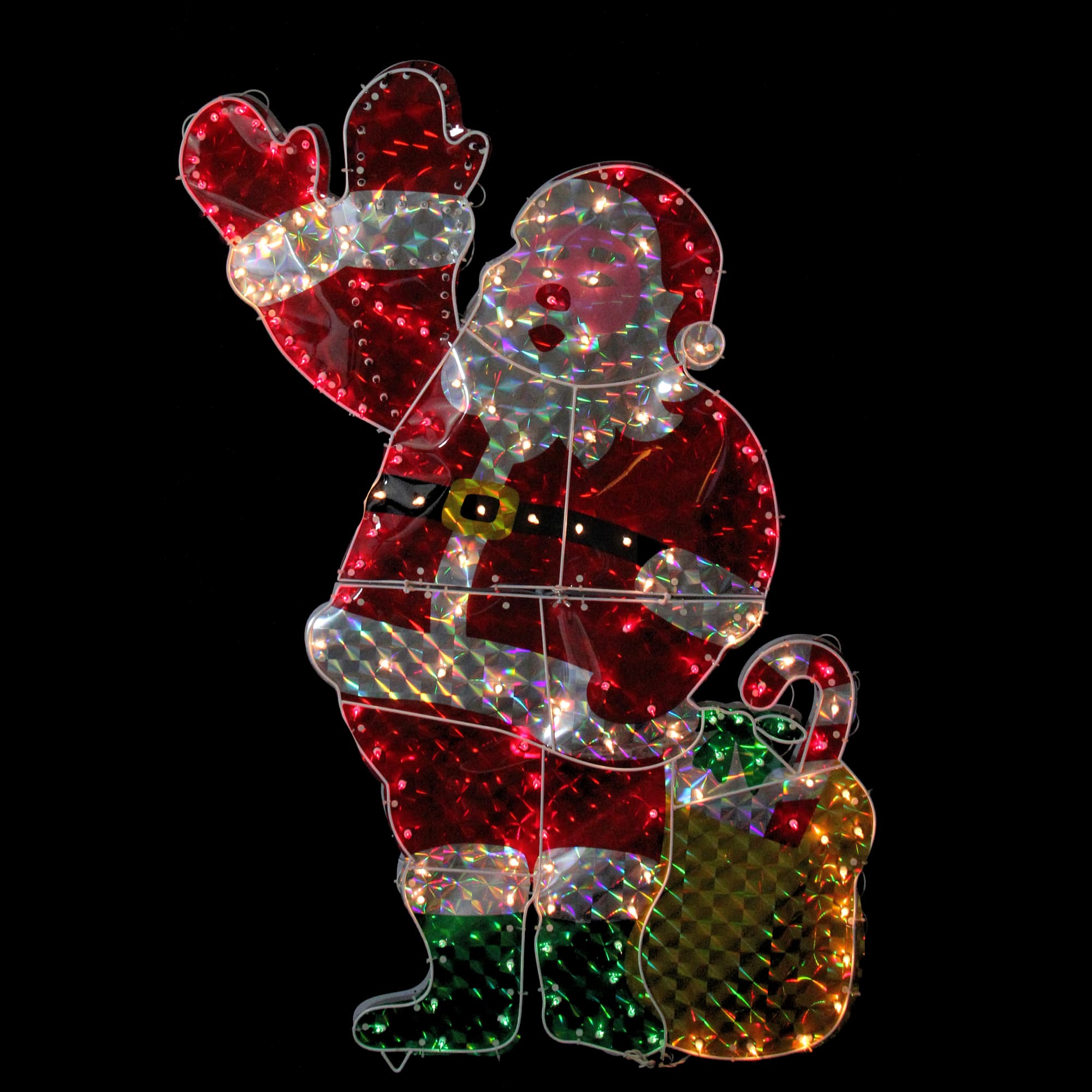 4ft. Holographic Lighted Waving Santa Claus Christmas Yard Art Decoration