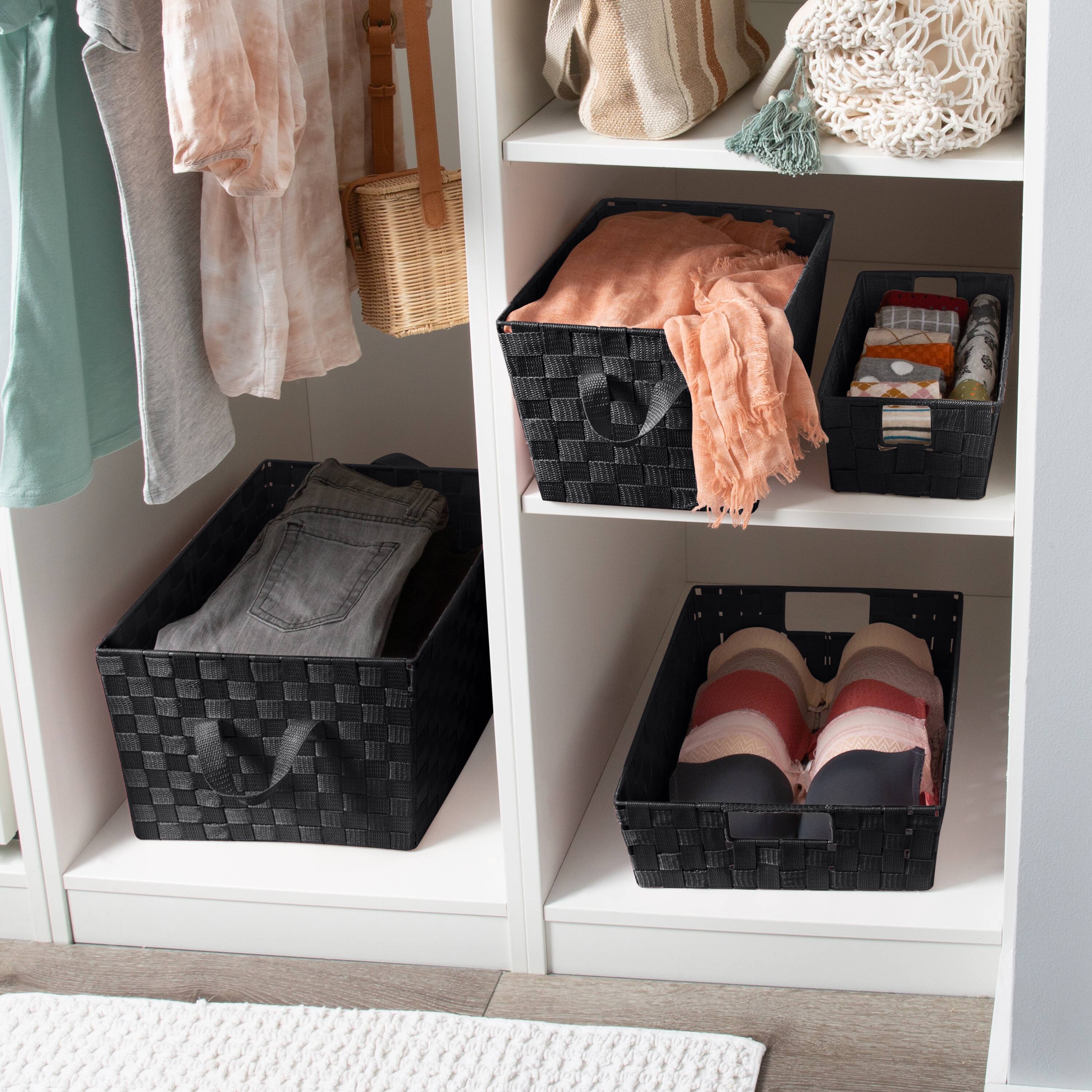 Simplify 10" Black Small Woven Storage Bin