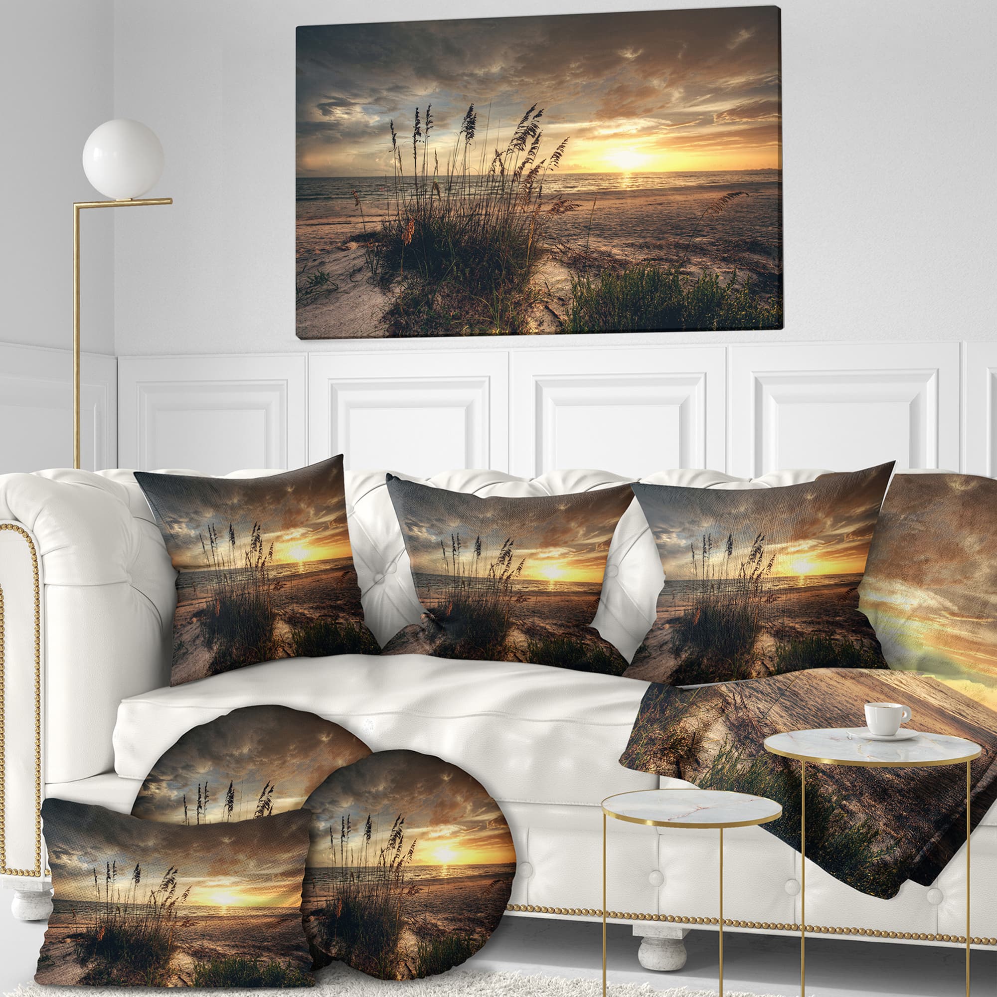 Designart - Grassy and beach sunset - Sea &#x26; Shore Photography on wrapped Canvas