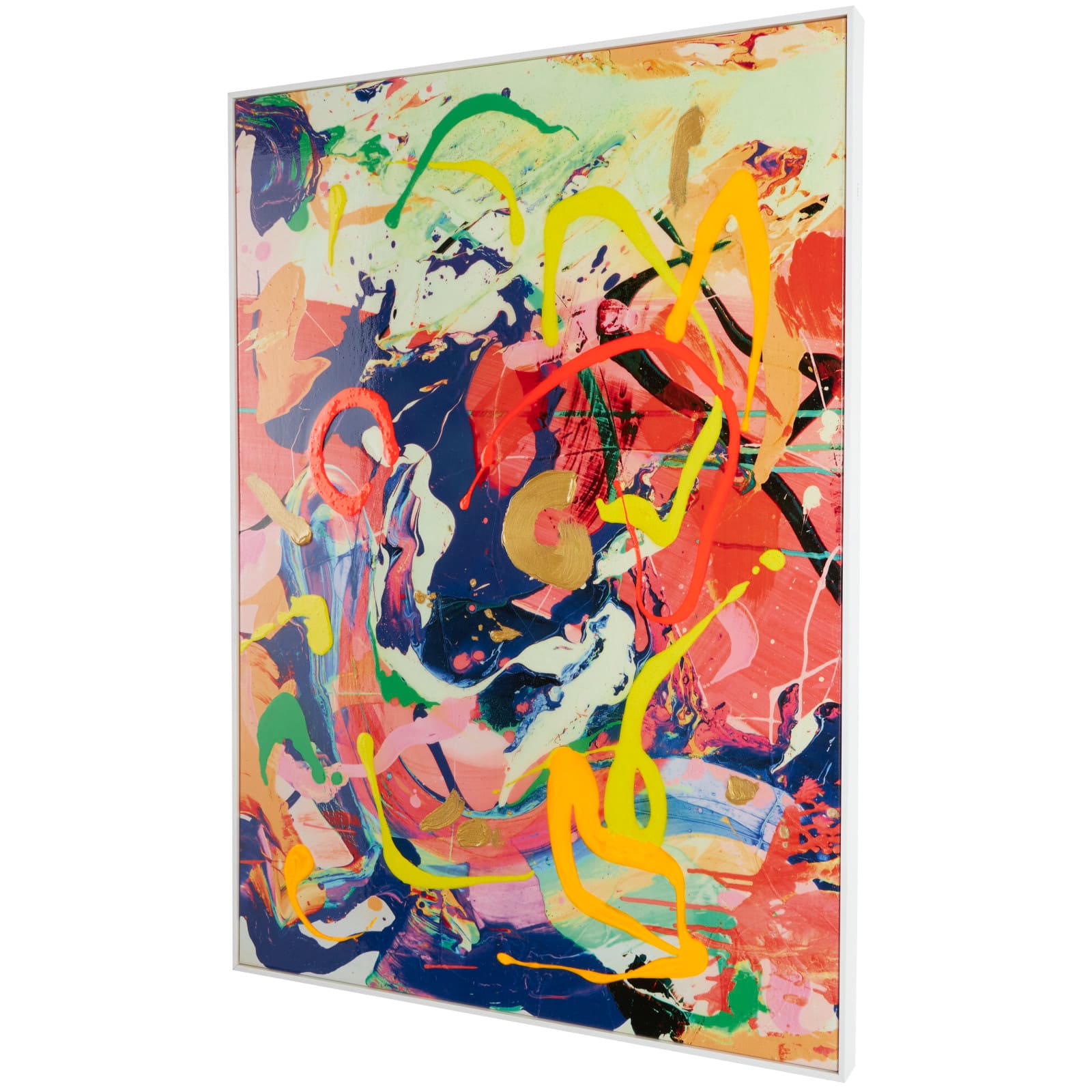 Multicolor Abstract Paint Splatter Framed Canvas Wall Art