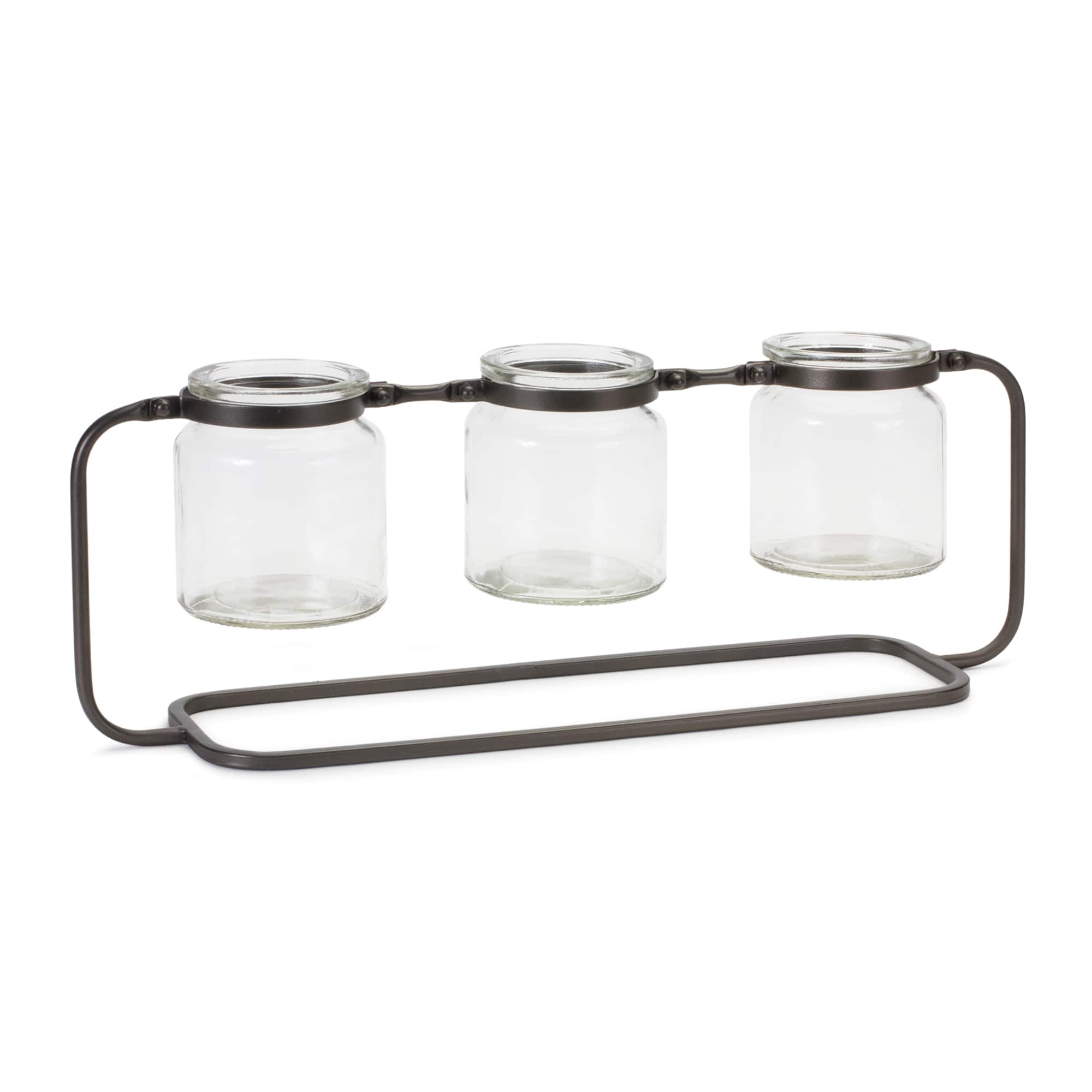 19.75" Glass Bottle Vases in Iron Stand