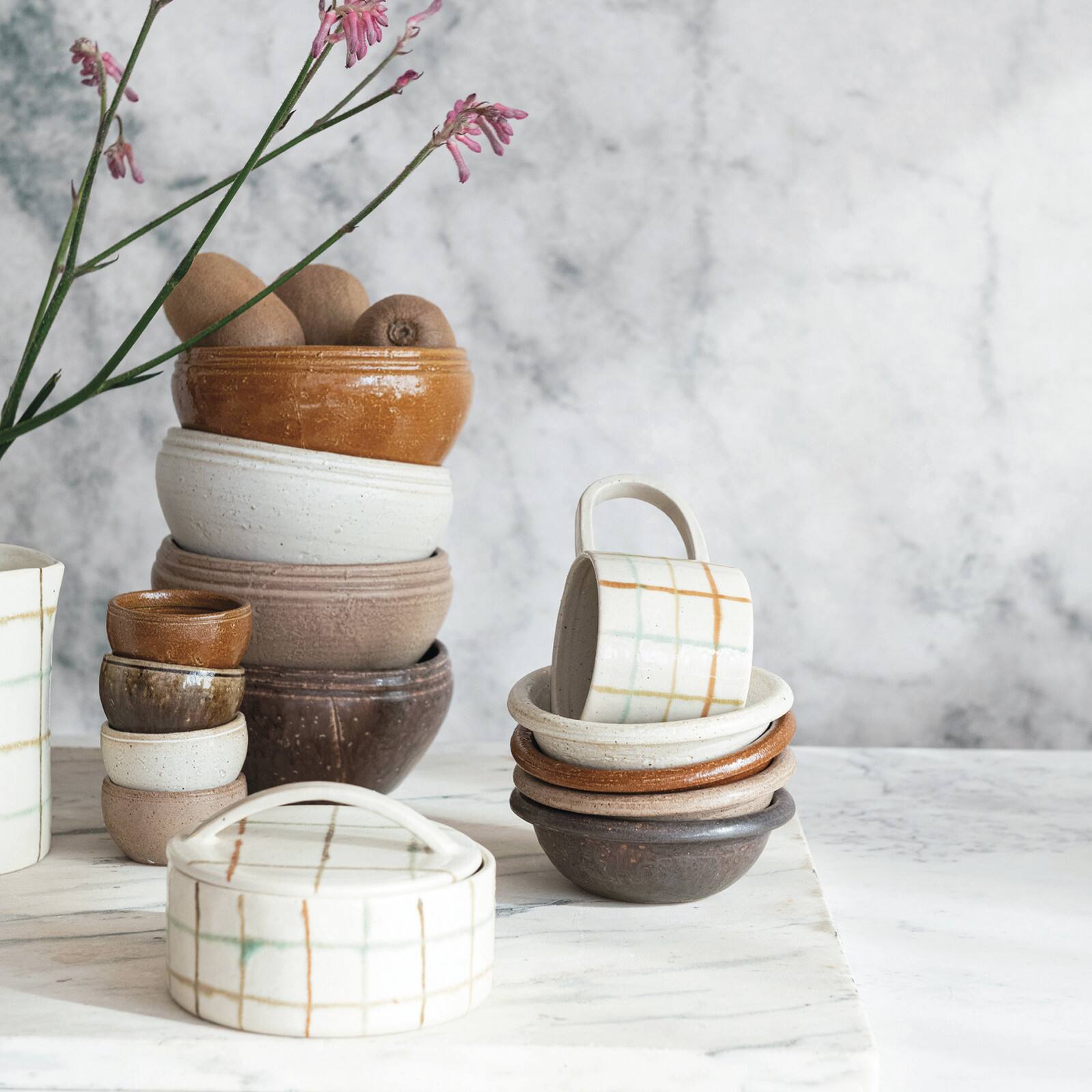 Hello Honey&#xAE; 12oz. Multicolor Stoneware Mugs with Checkered Pattern, 4ct.