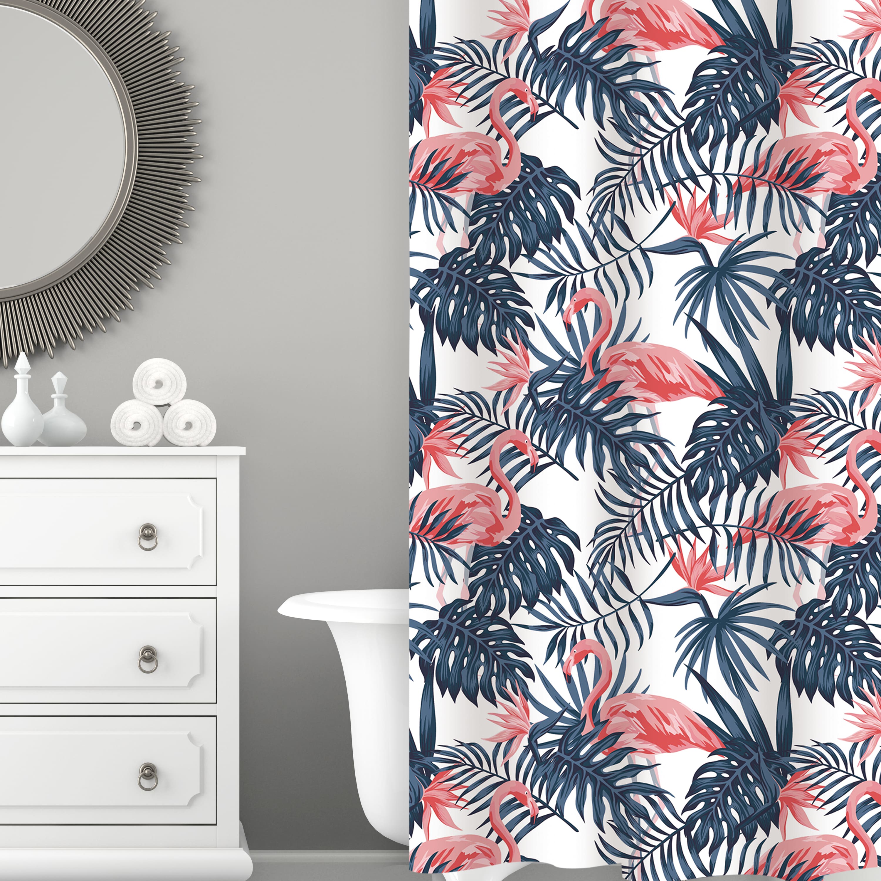 Bath Bliss Flamingo Design Shower Curtain