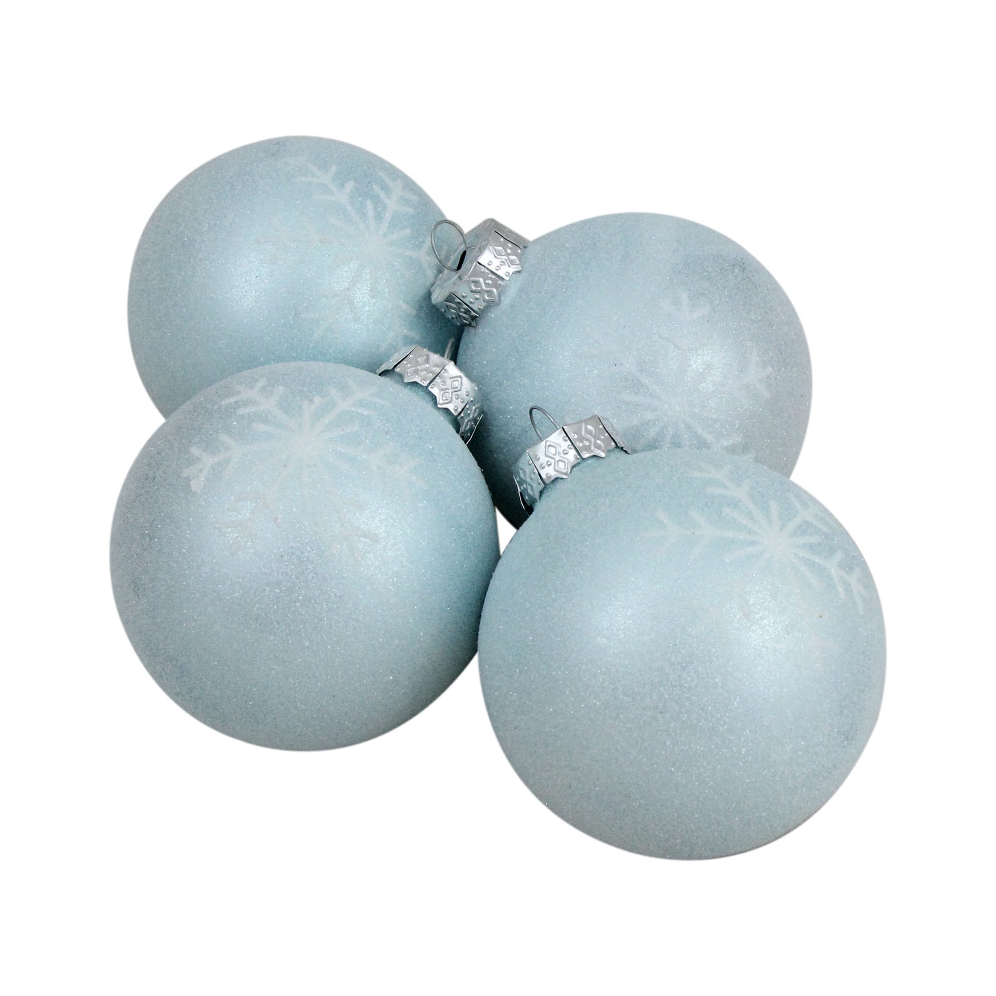 4ct. 3.25&#x22; Blue &#x26; Silver Snowflake Glass Christmas Ball Ornaments