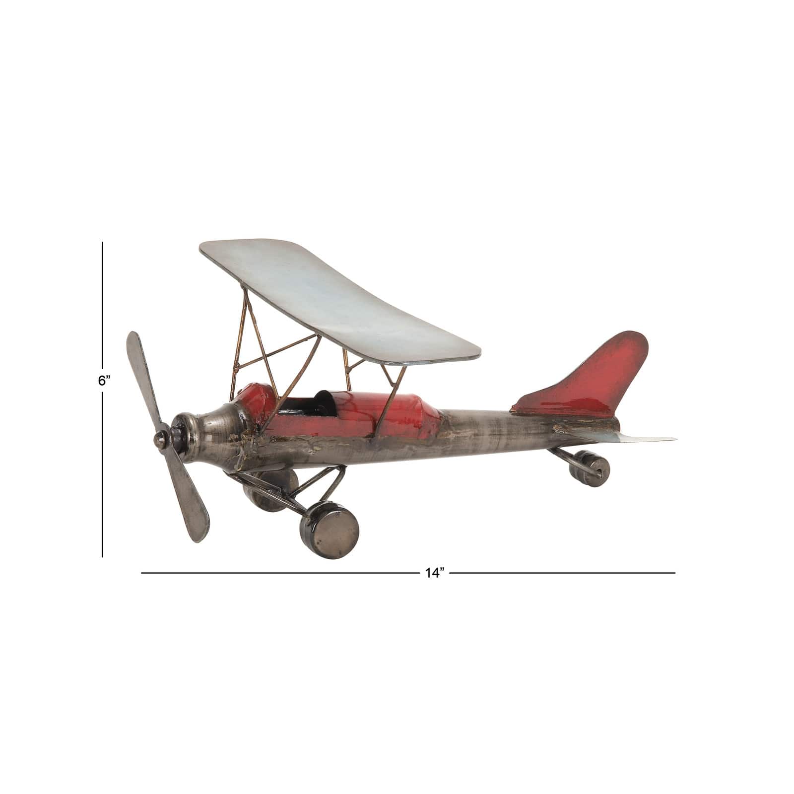 14&#x22; Silver Metal Vintage Airplane Sculpture