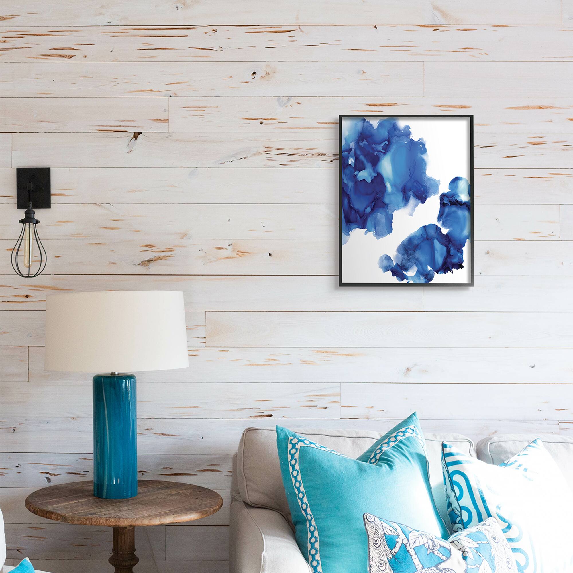 Stupell Industries Blue Ink Blot Abstraction Over White in Black Frame Wall Art