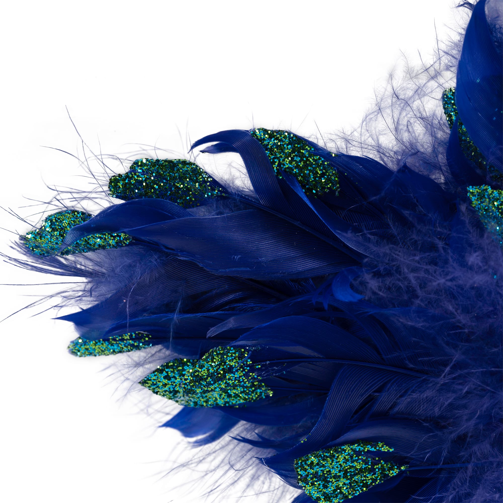 Plush Glittery Peacock Feather Star Shaped Christmas Ornament - 9" - Blue