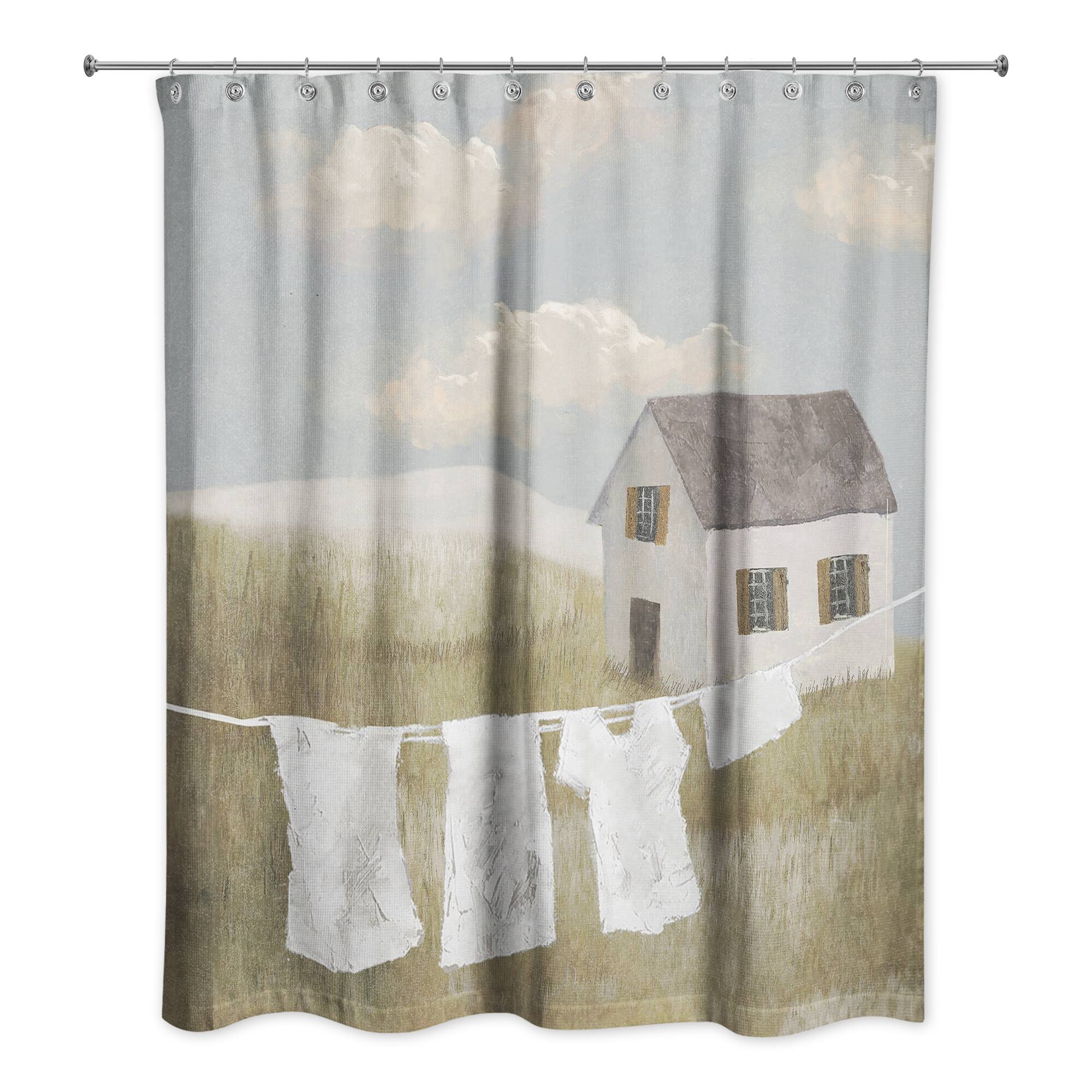 House on Hill Calming Laundry Scene 71" x 74" Shower Curtain