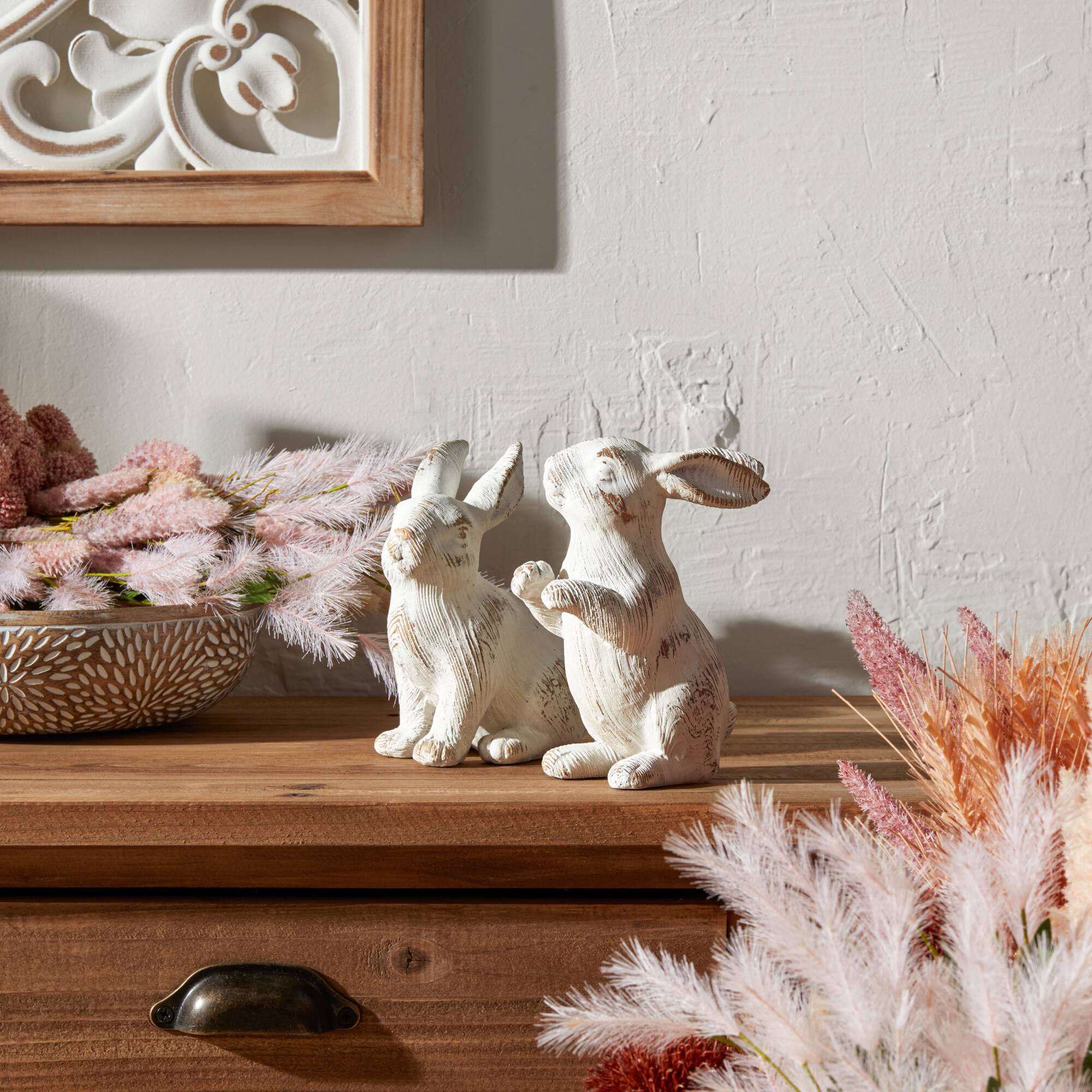 White Washed Rabbit Figurine Set | Michaels