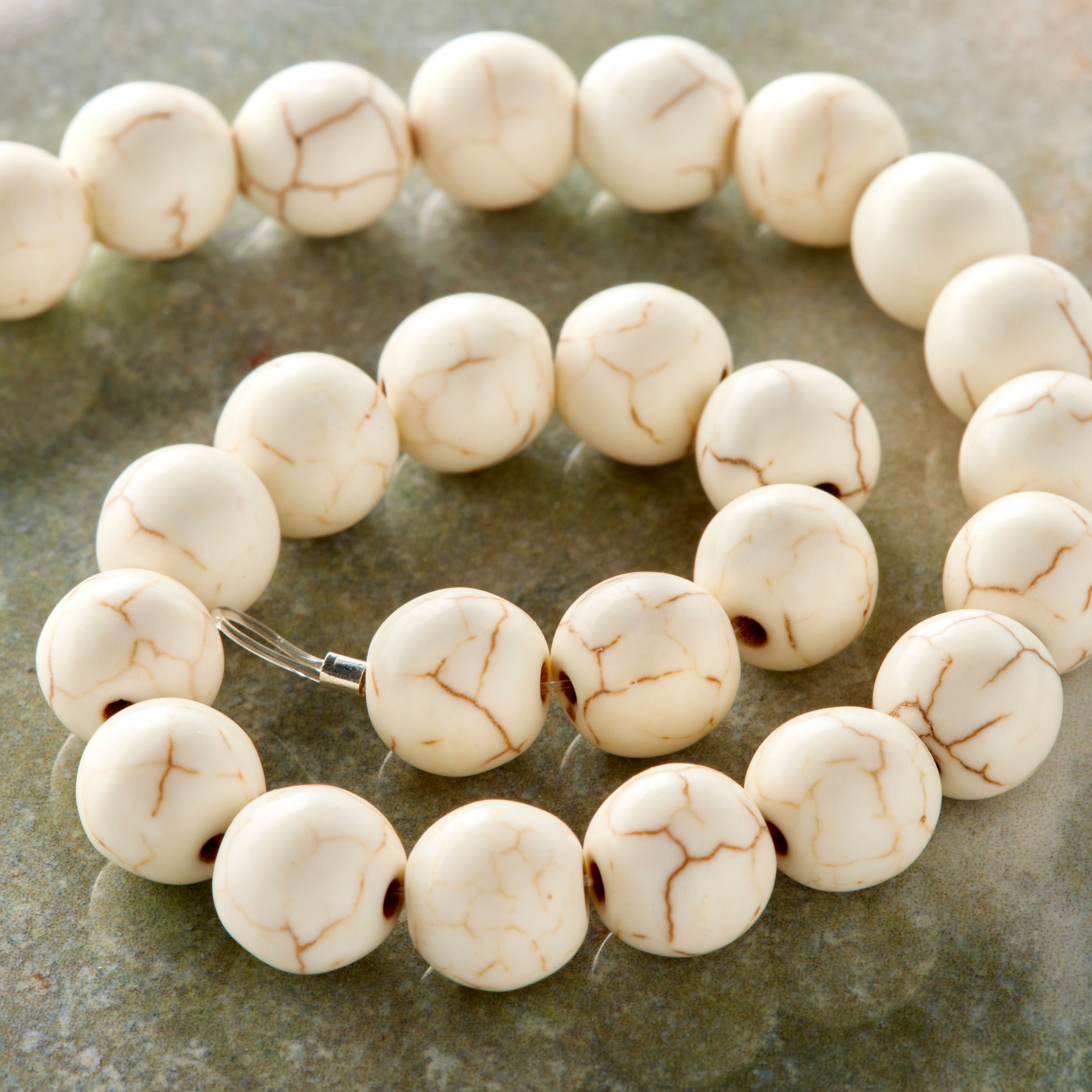 12 Pack:  White Crackle Dyed Howlite Round Beads, 8mm by Bead Landing&#x2122;