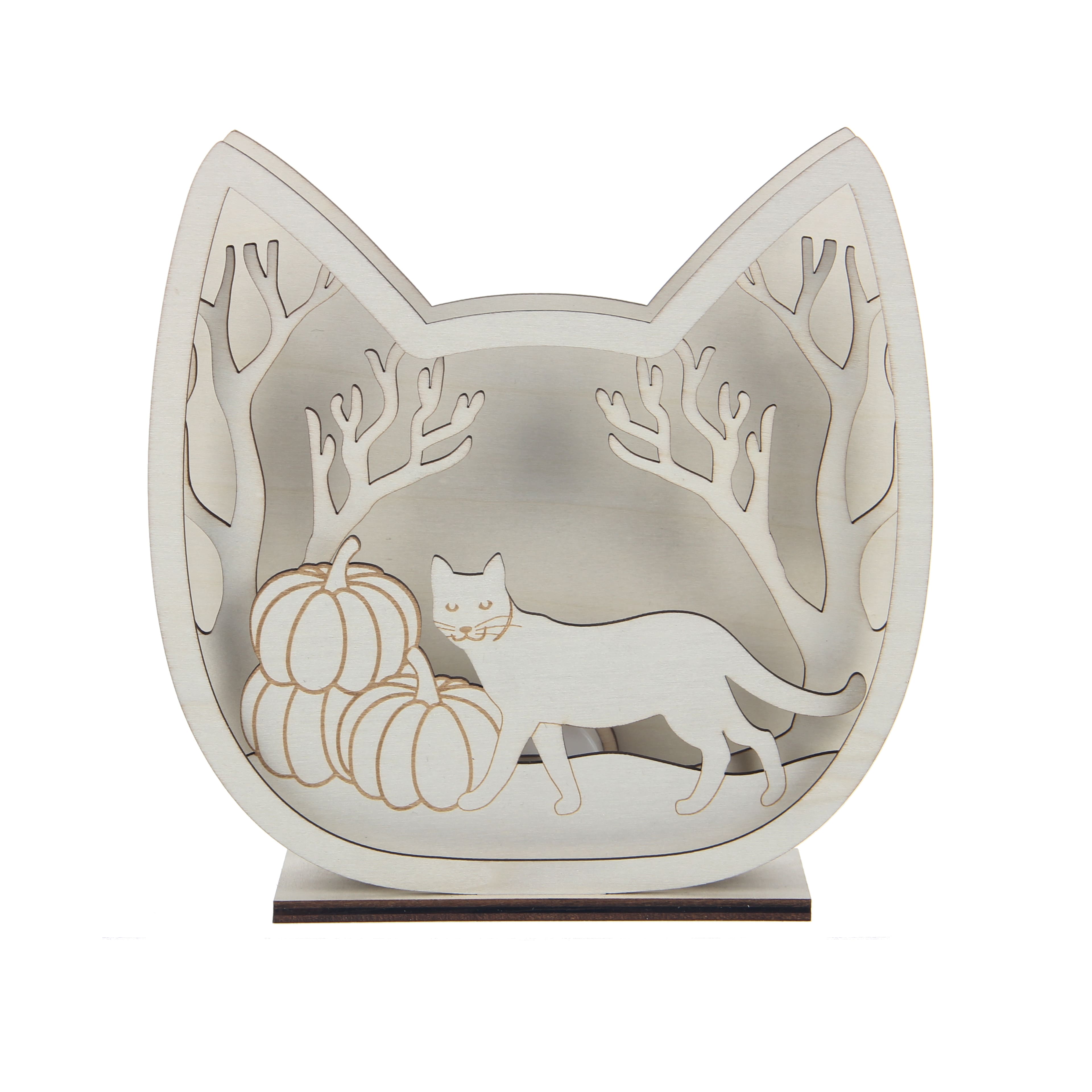 8.25&#x22; DIY Layered Cat LED Wood D&#xE9;cor by Make Market&#xAE;