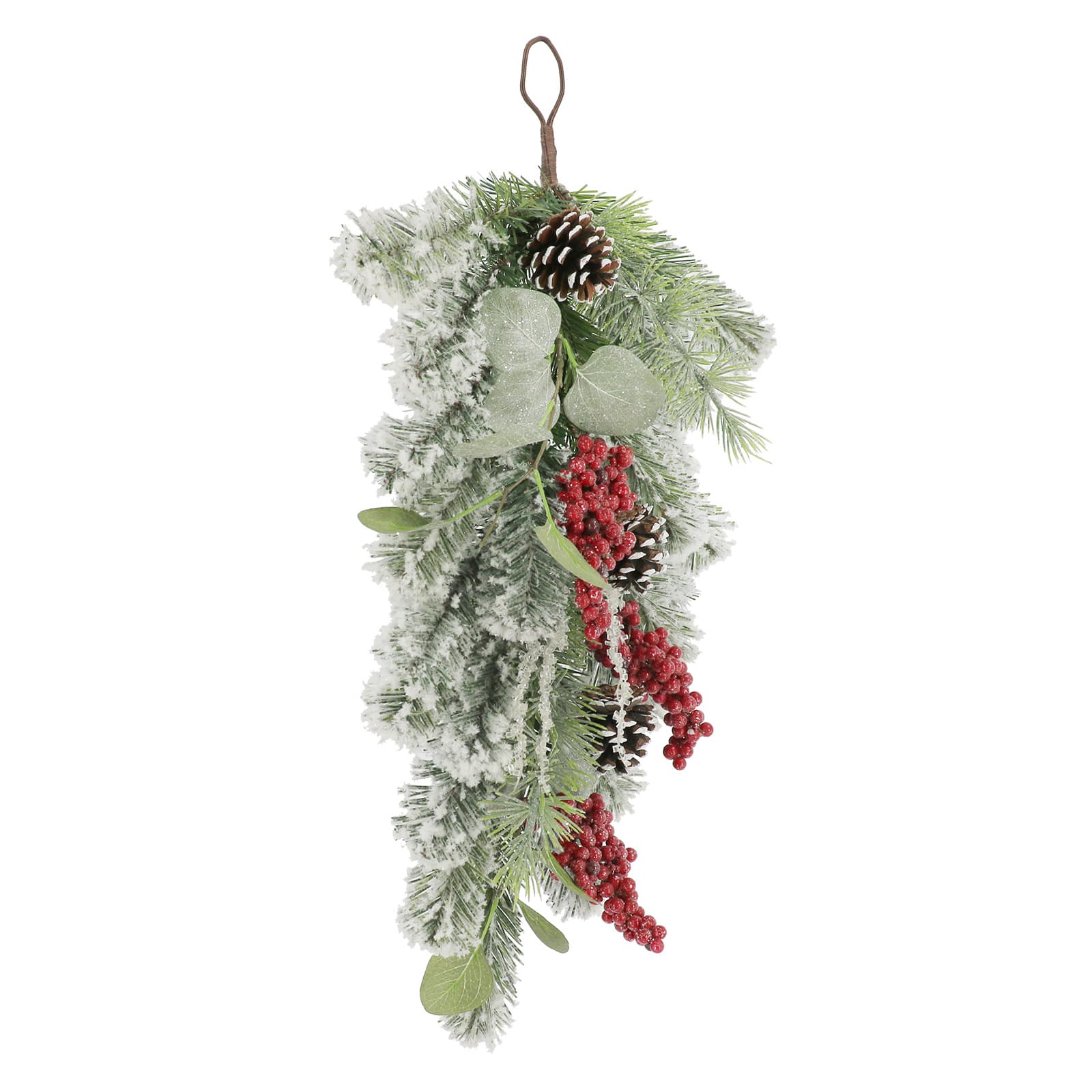 24&#x22; Snowy Pine with Red Berry &#x26; Pinecone Teardrop by Ashland&#xAE;