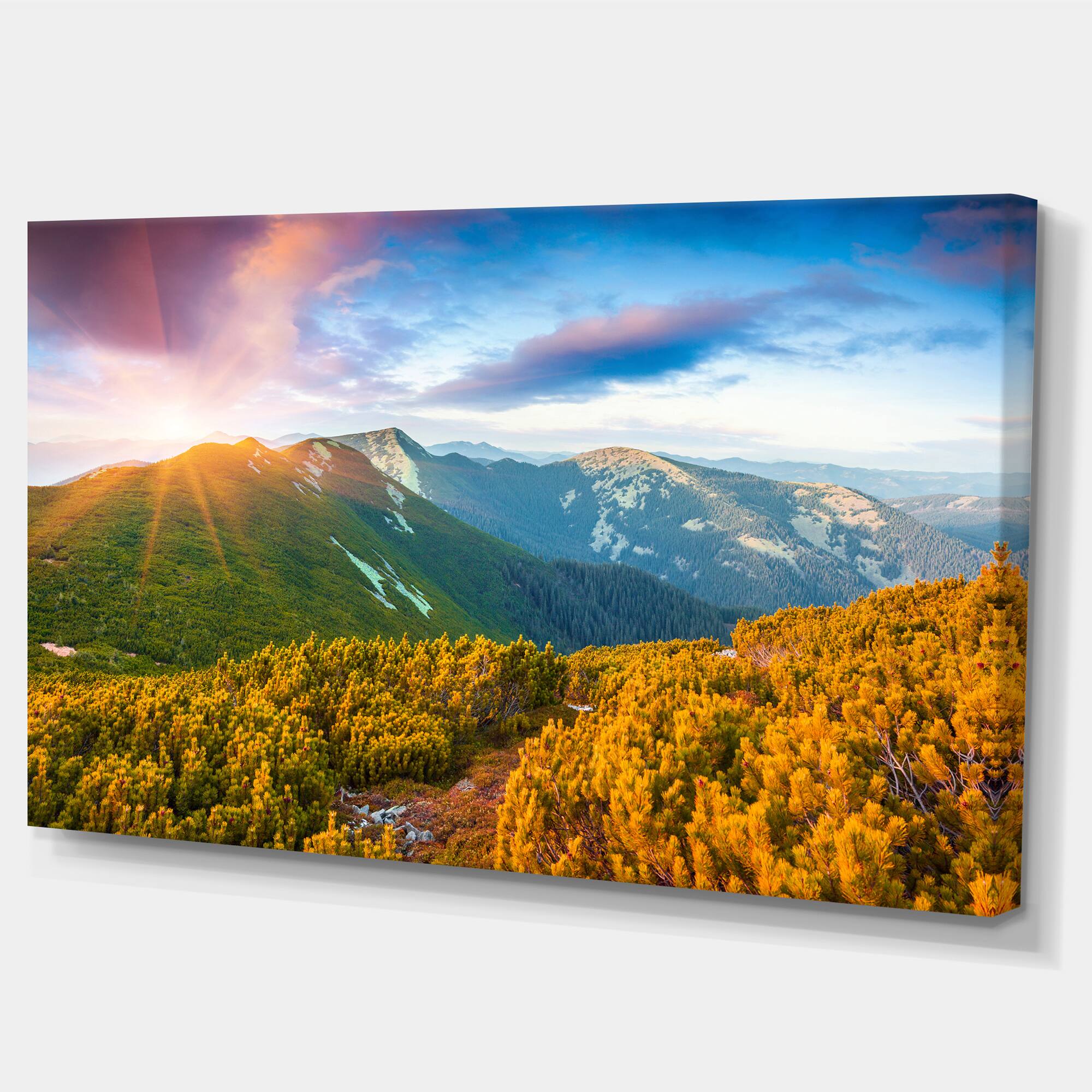 Designart - Bright Sunrise in Carpathian Mountains - Landscape Canvas Art Print