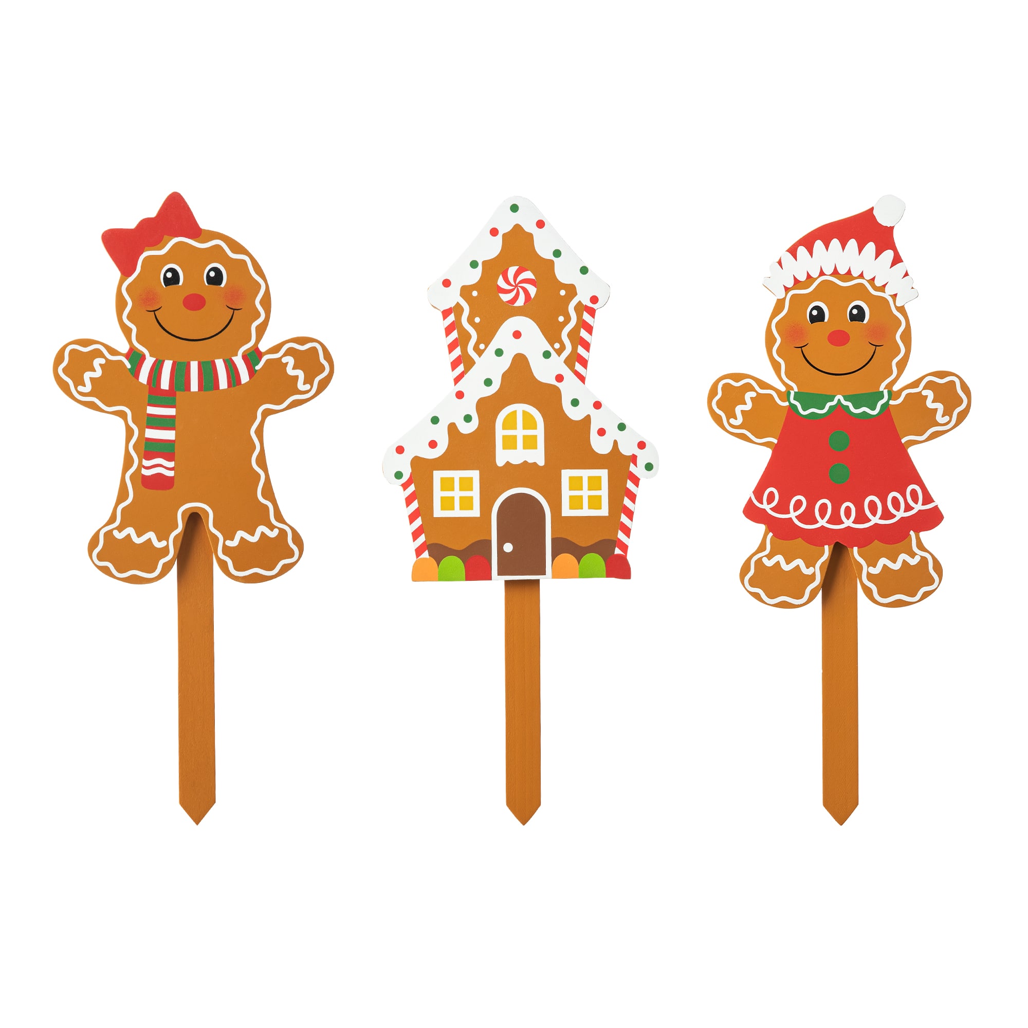 Glitzhome&#xAE; Wooden Gingerbread Man Yard Stake Set