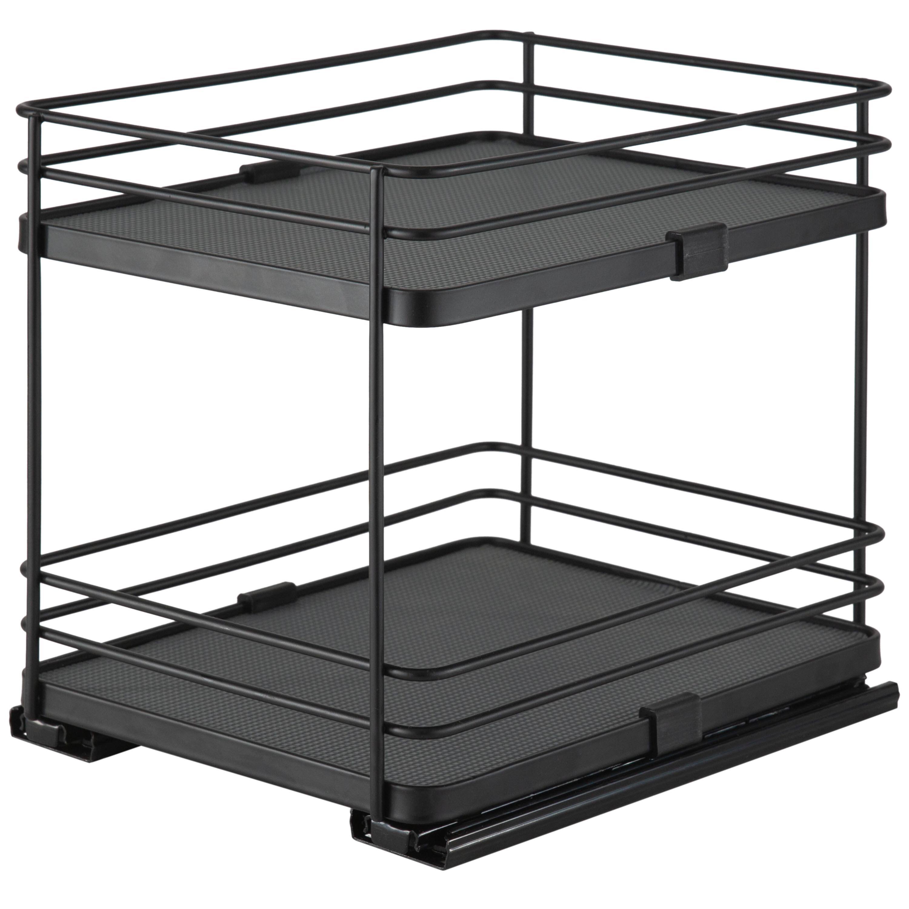 Organize It All Matte Black 2-Tier Slide Out Shelf Organizer