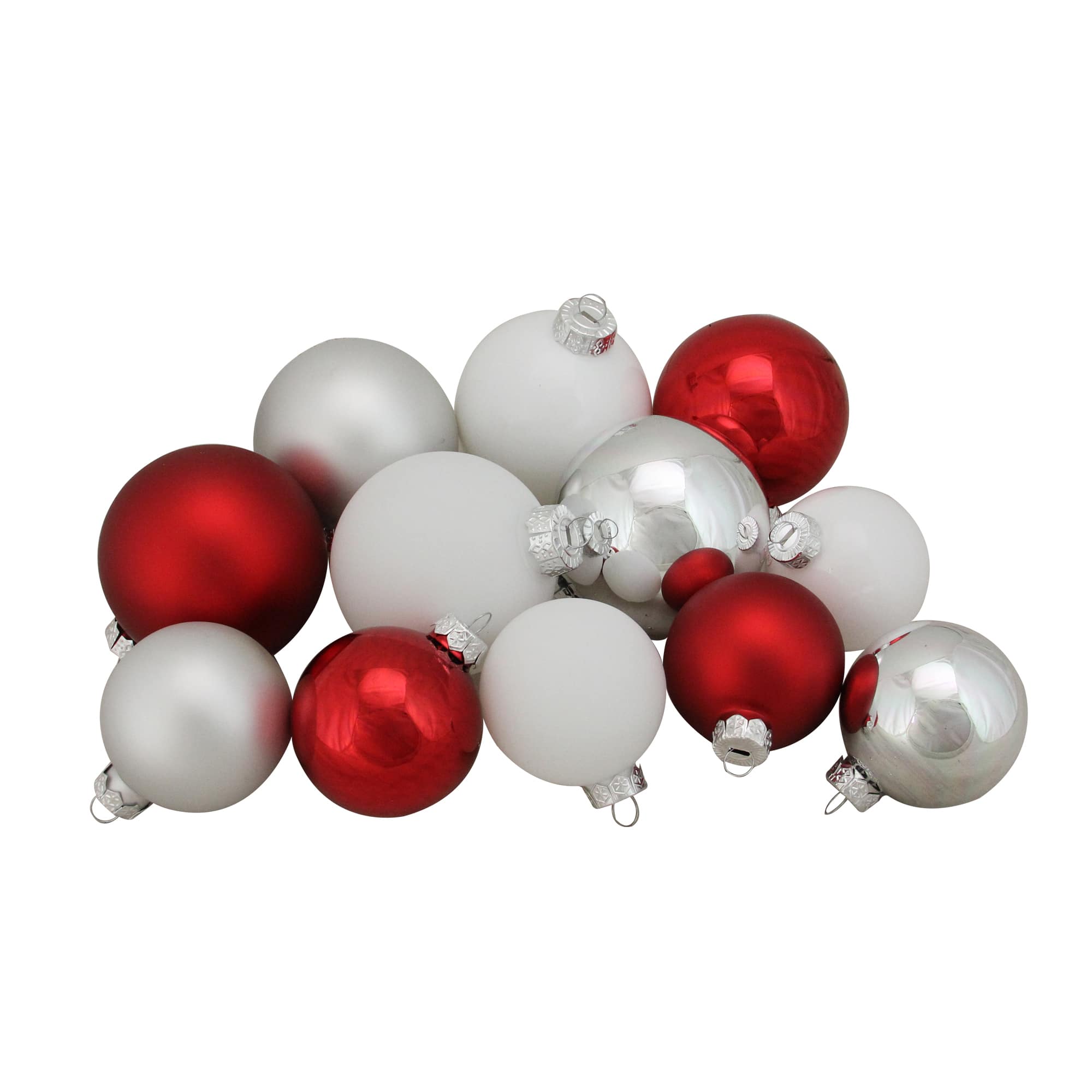 96ct. 3" Red & White 3-Finish Glass Ball Ornaments